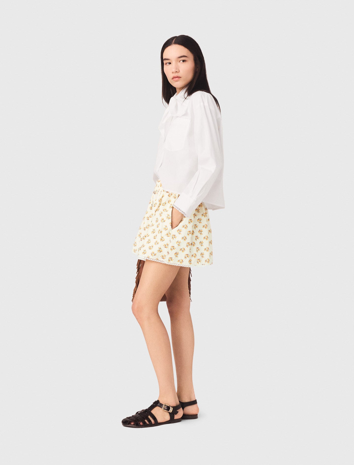 Maje Printed skirt with rickrack trim