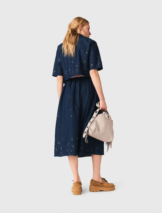 Maje Embroidered cropped denim shirt