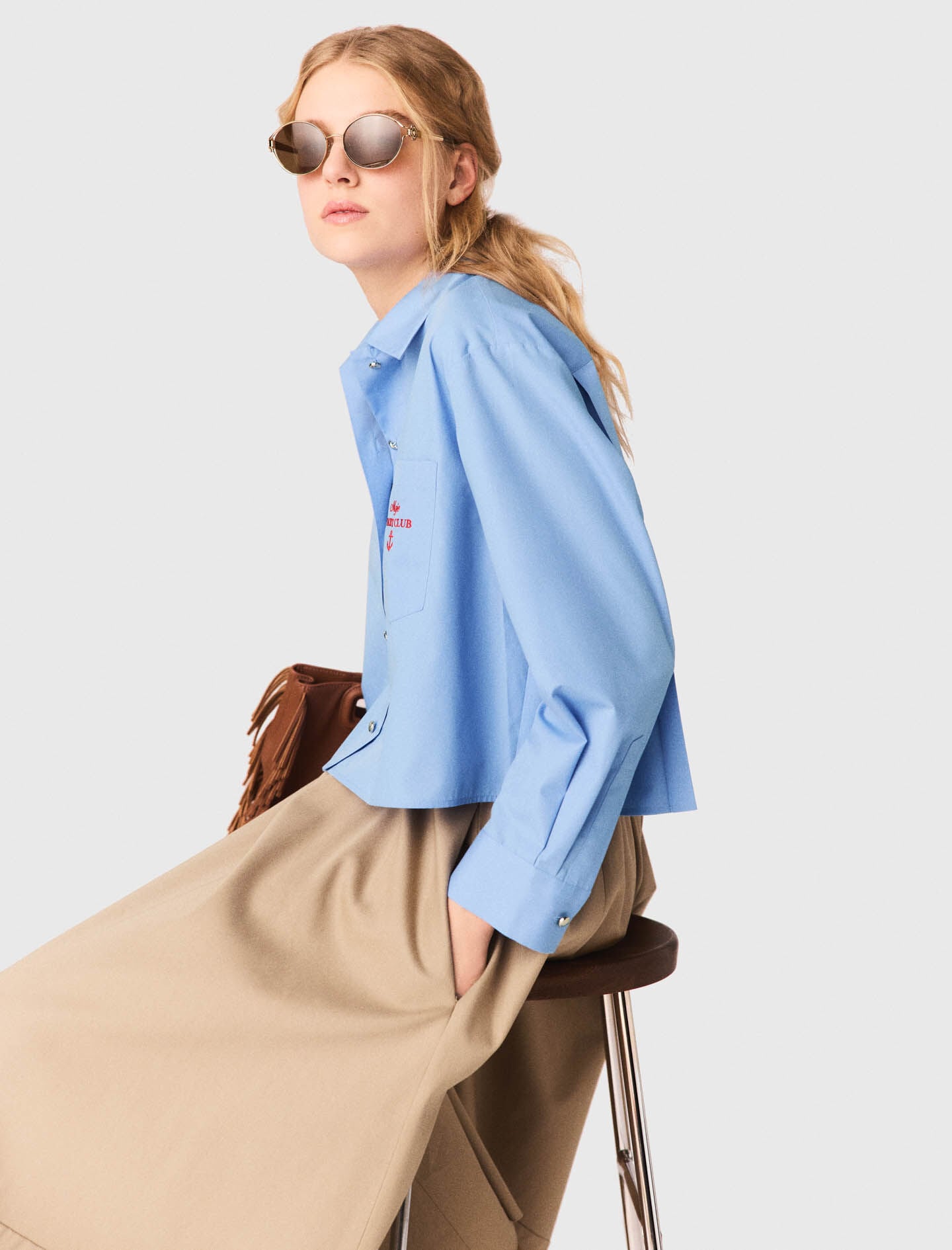 Maje Embroidered shirt with pleated back