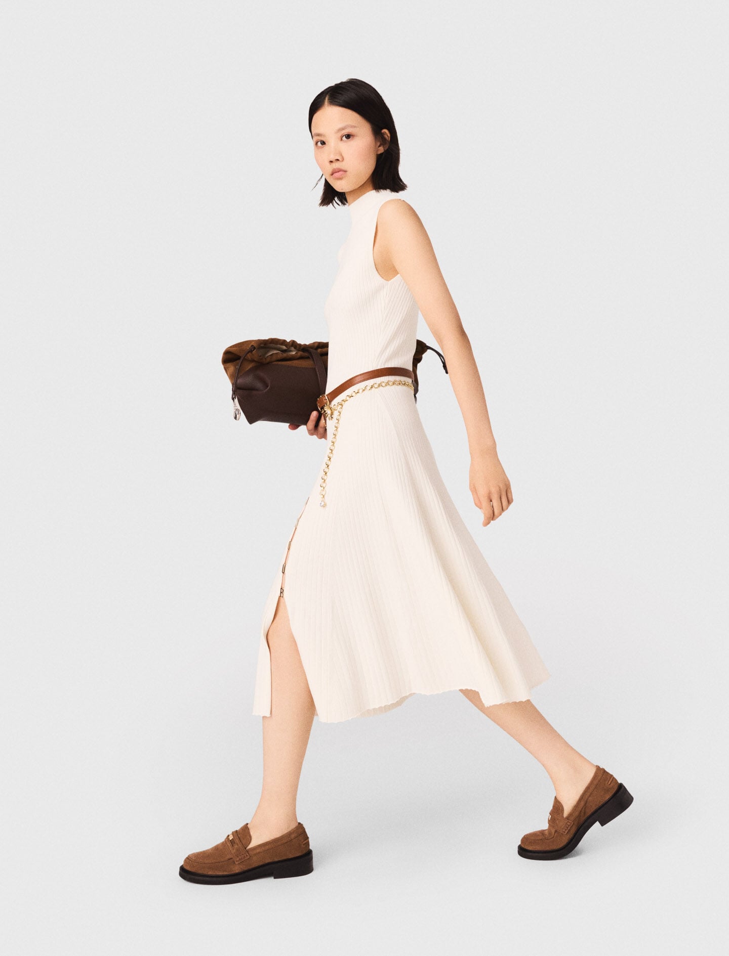 Maje Ribbed dress with side slit