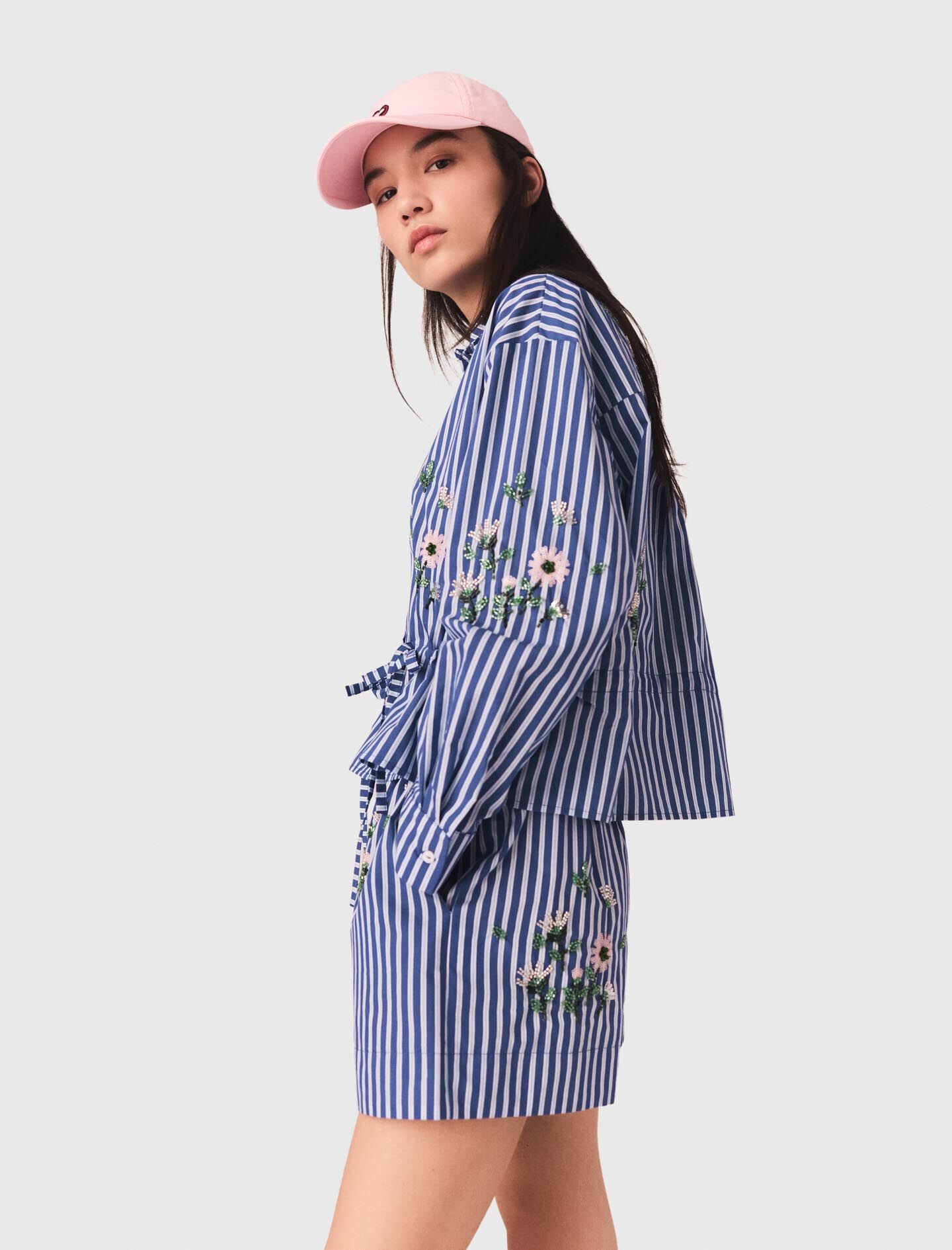 Maje Cropped embroidered striped shirt