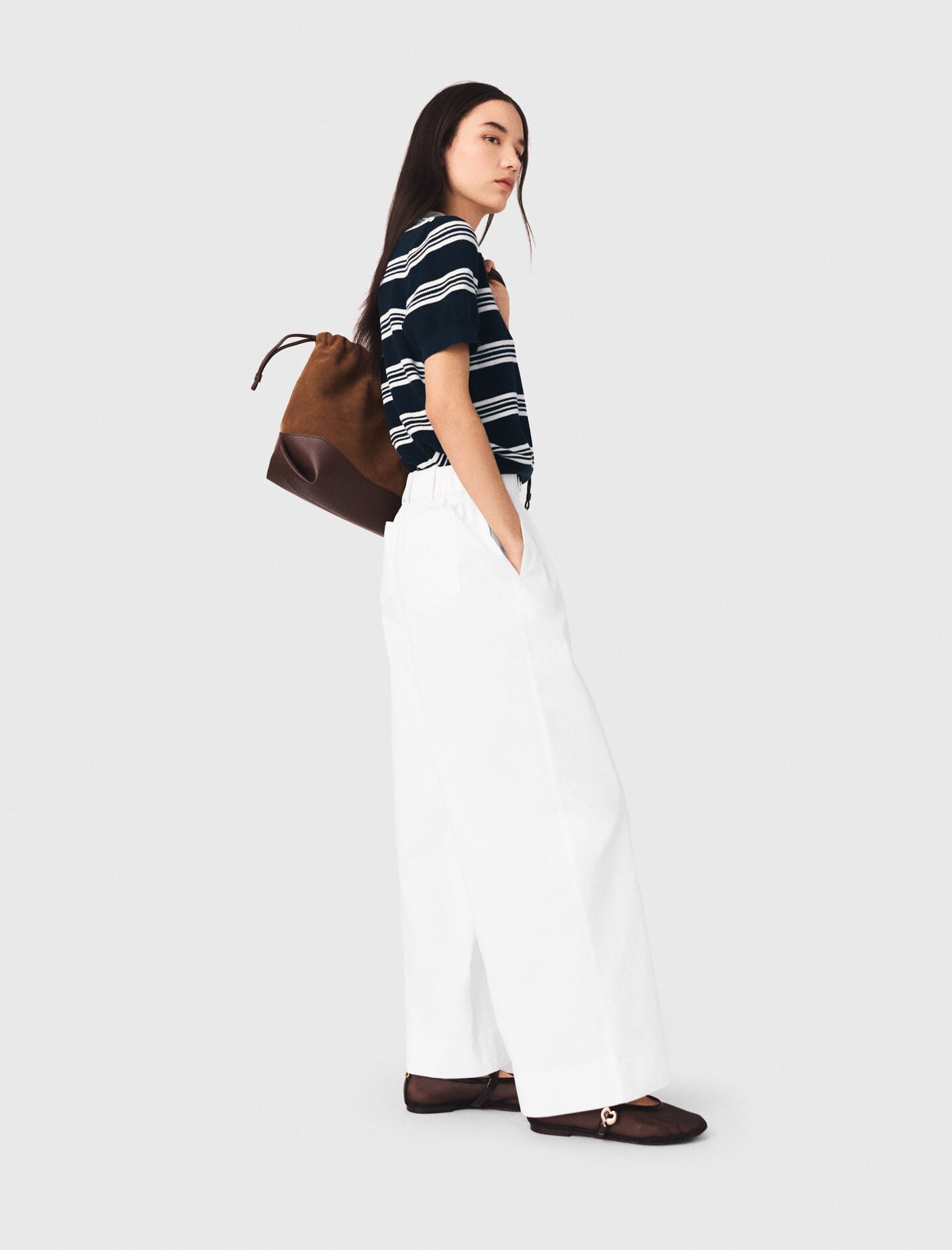 Maje Wide-leg cotton trousers