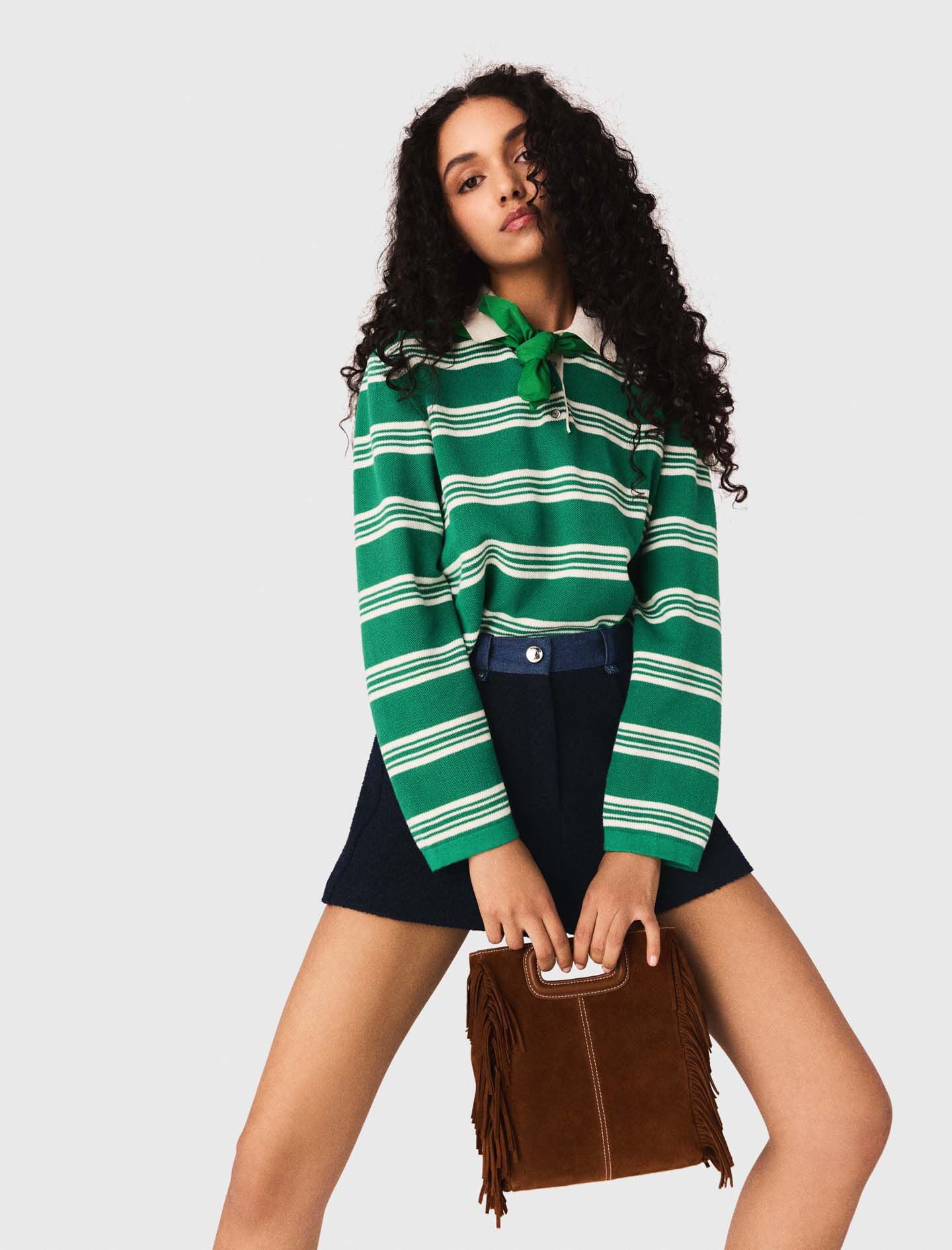 Maje Cropped striped polo sweater