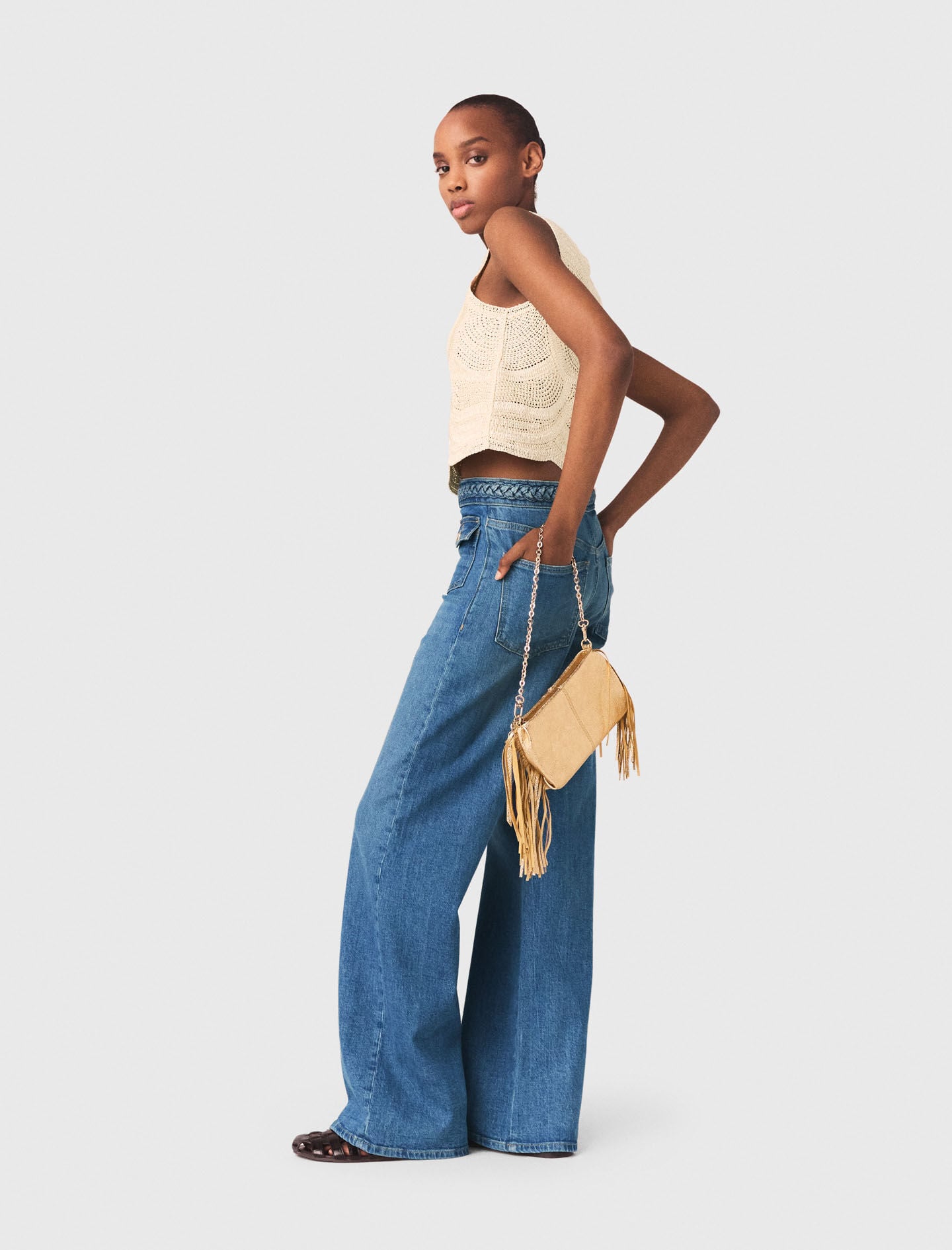 Maje Sleeveless crochet-knit top