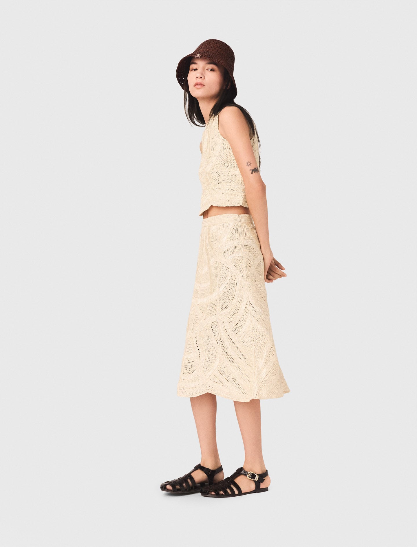 Maje Long crochet skirt