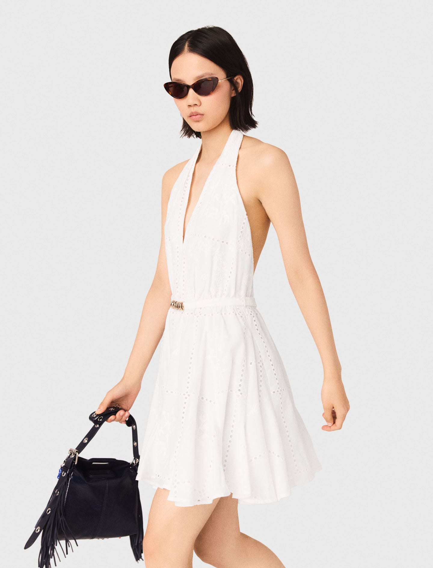 Maje Mini embroidered backless dress