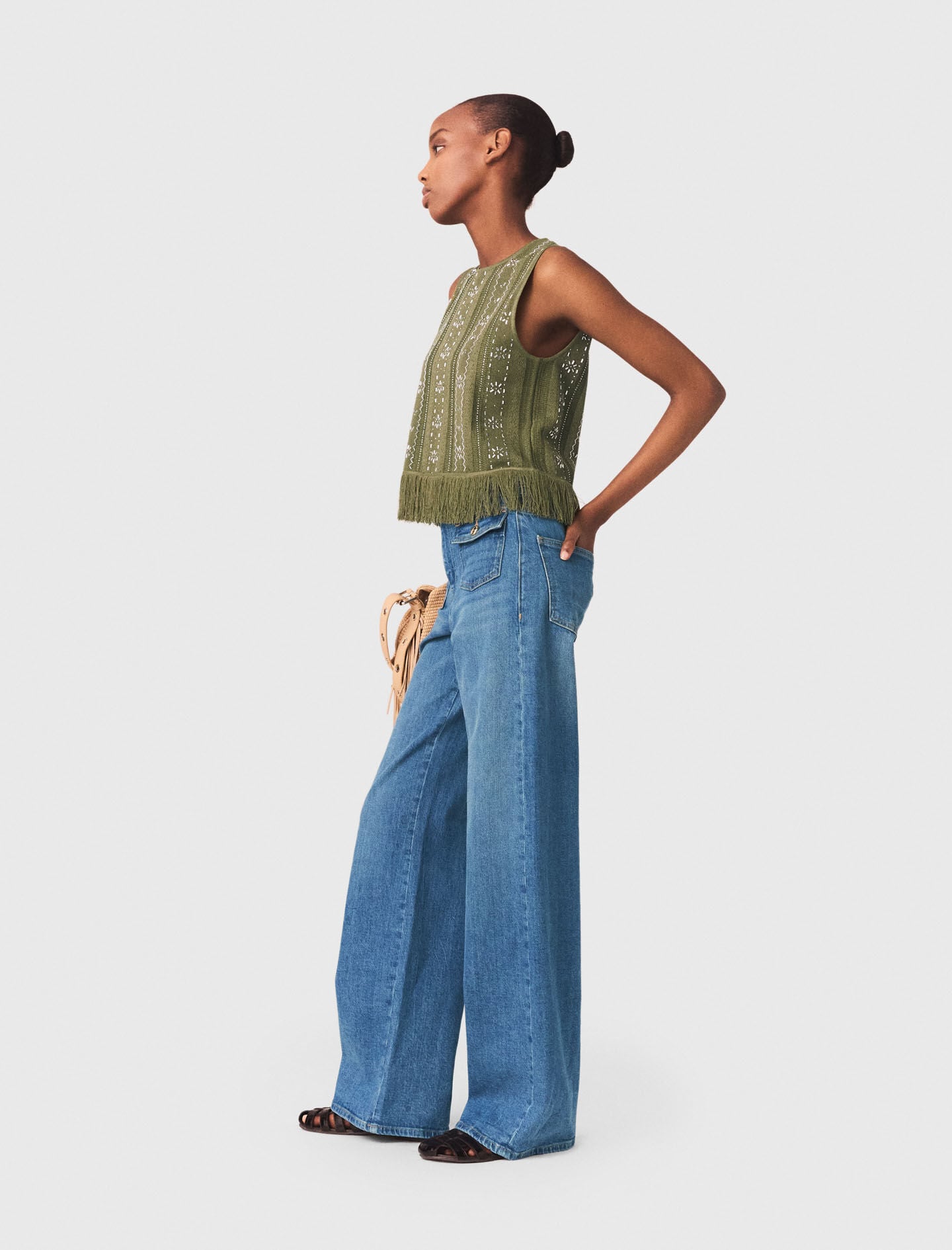 Maje Fringed rhinestone flower top