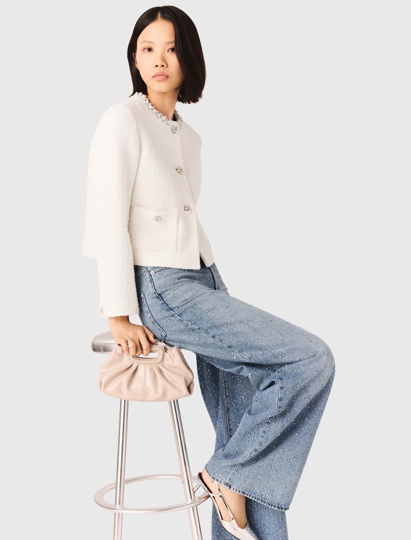 Maje Tweed jacket with pearl trim
