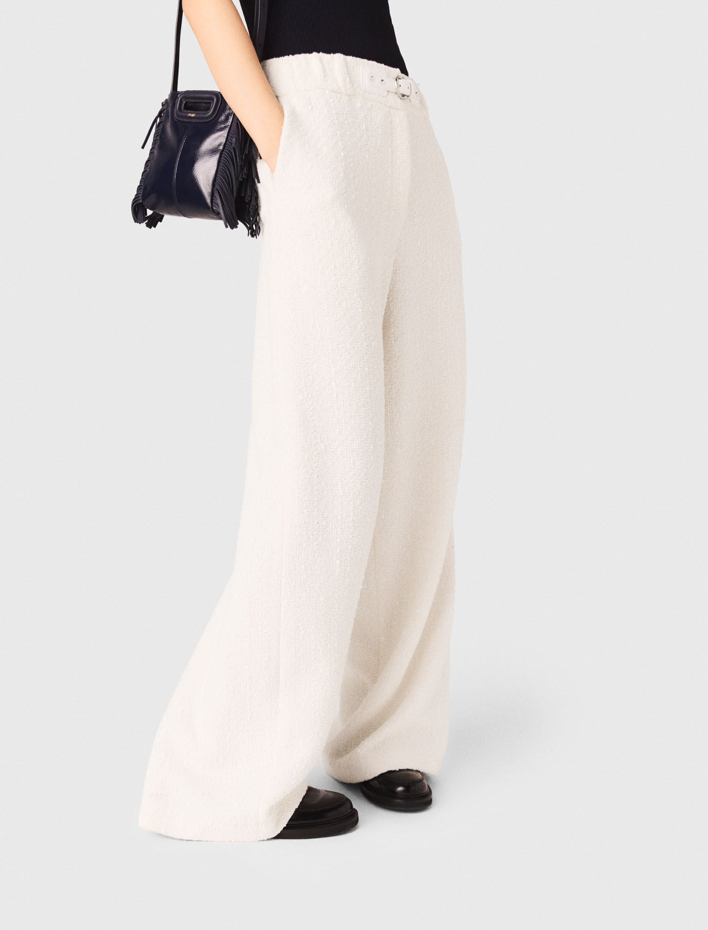Maje Wide-leg tweed trousers