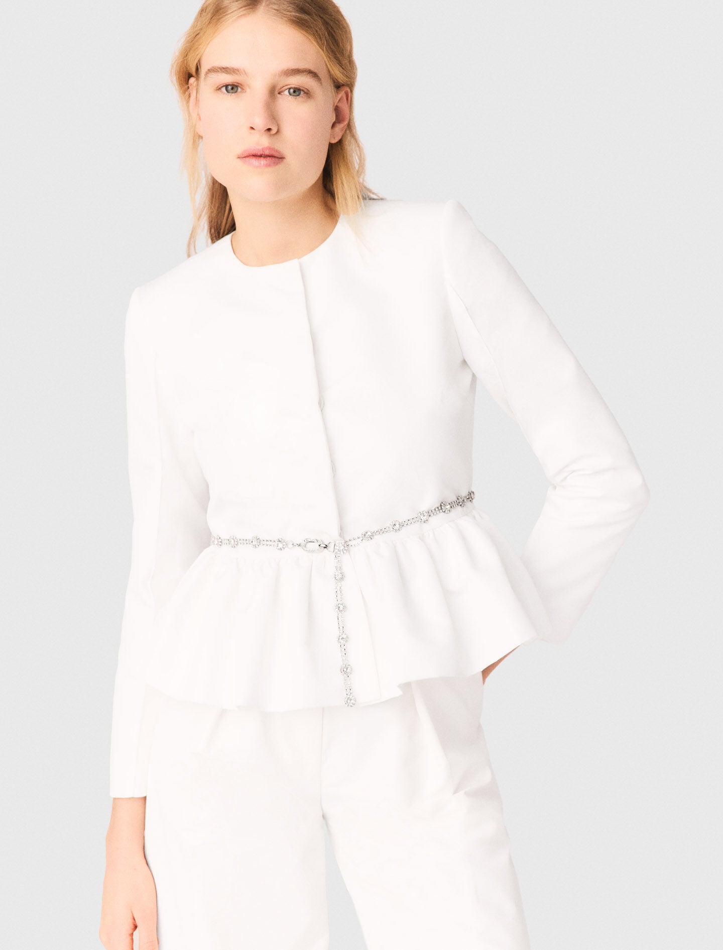 Maje Cropped jacket with jewelled belt
