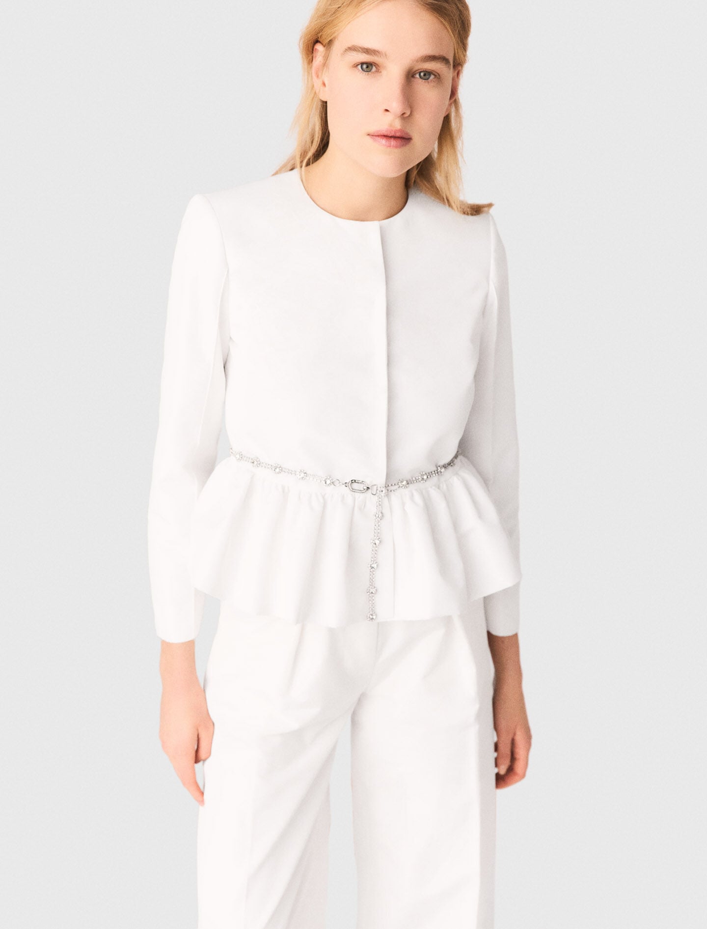 Maje Cropped jacket with jewelled belt