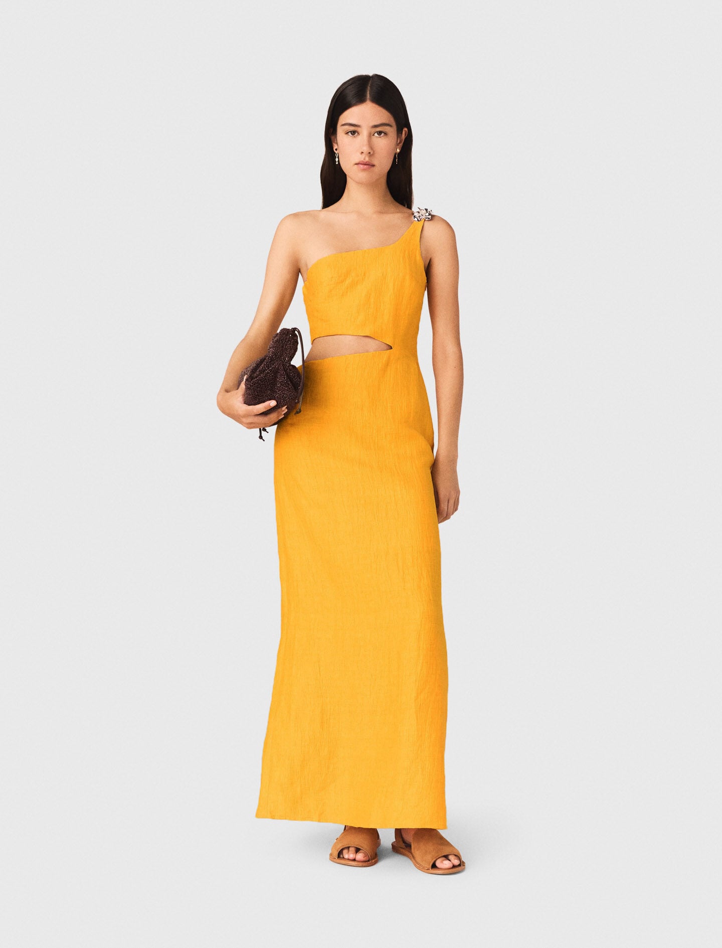 Maje Asymmetrical Linen-Blend Dress