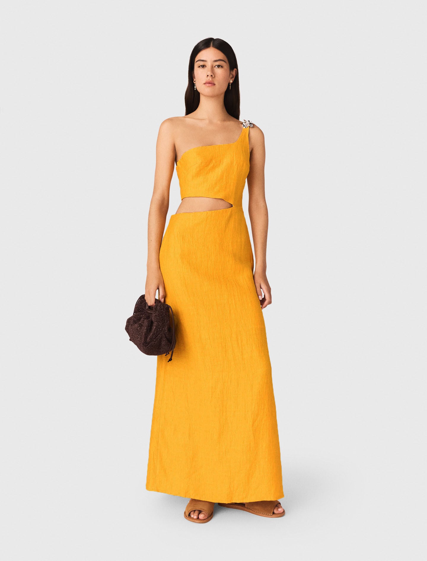 Maje Asymmetrical Linen-Blend Dress
