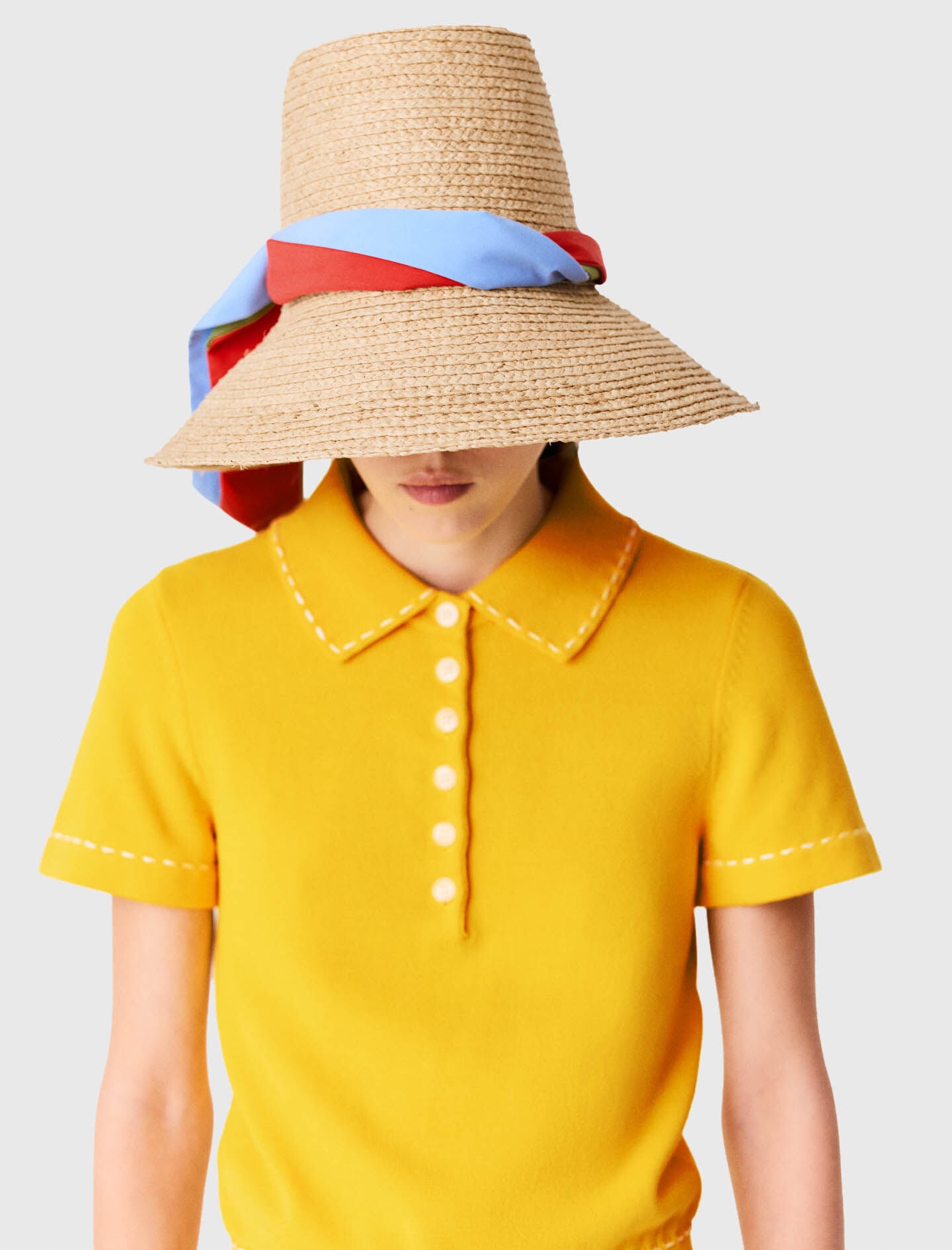 Maje Raffia hat with printed ribbon