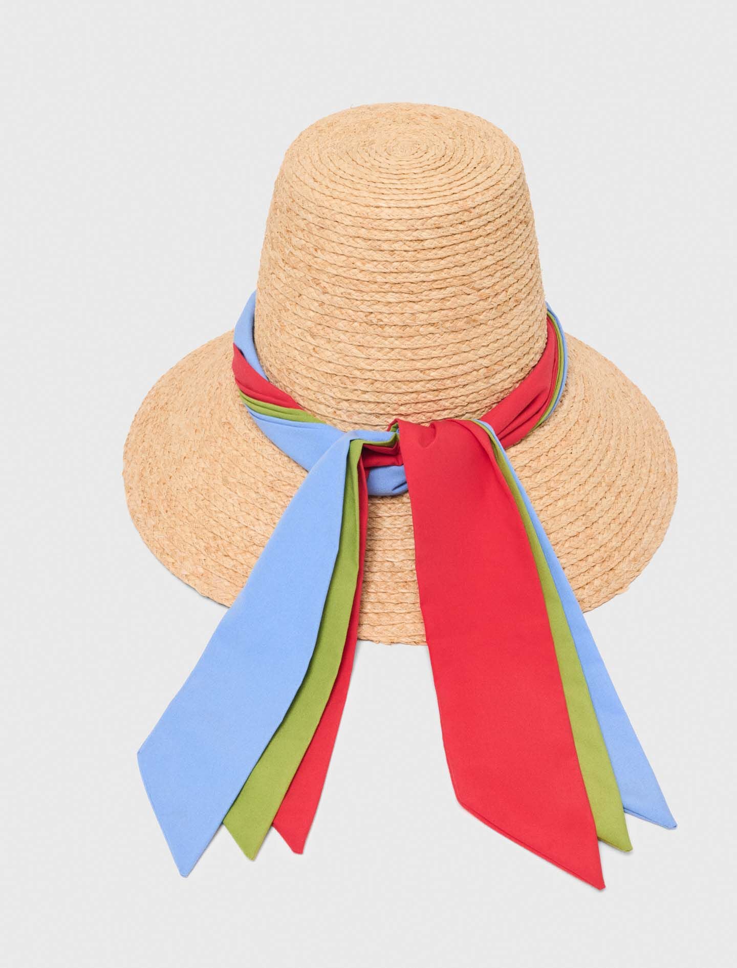 Maje Raffia hat with printed ribbon