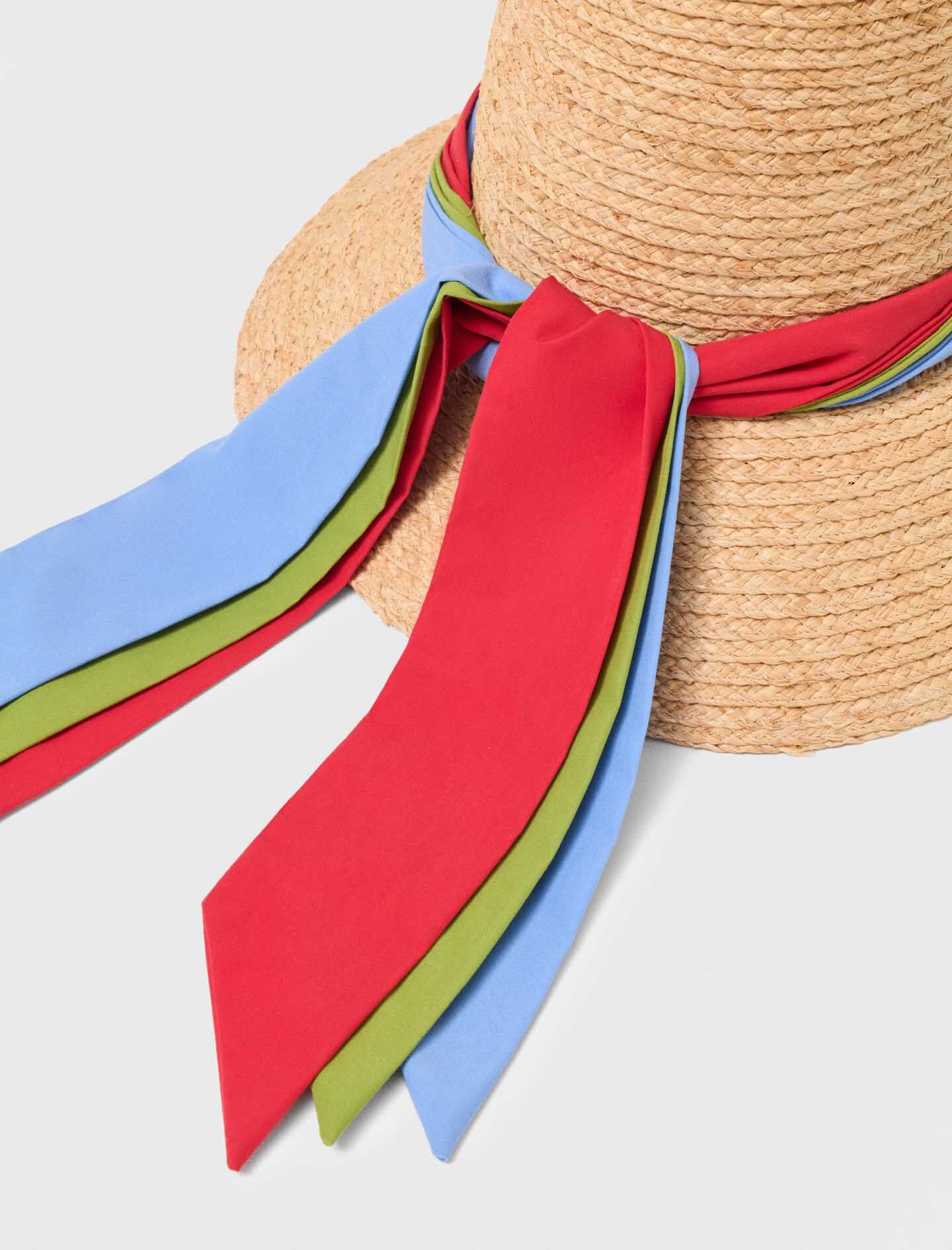 Maje Raffia hat with printed ribbon