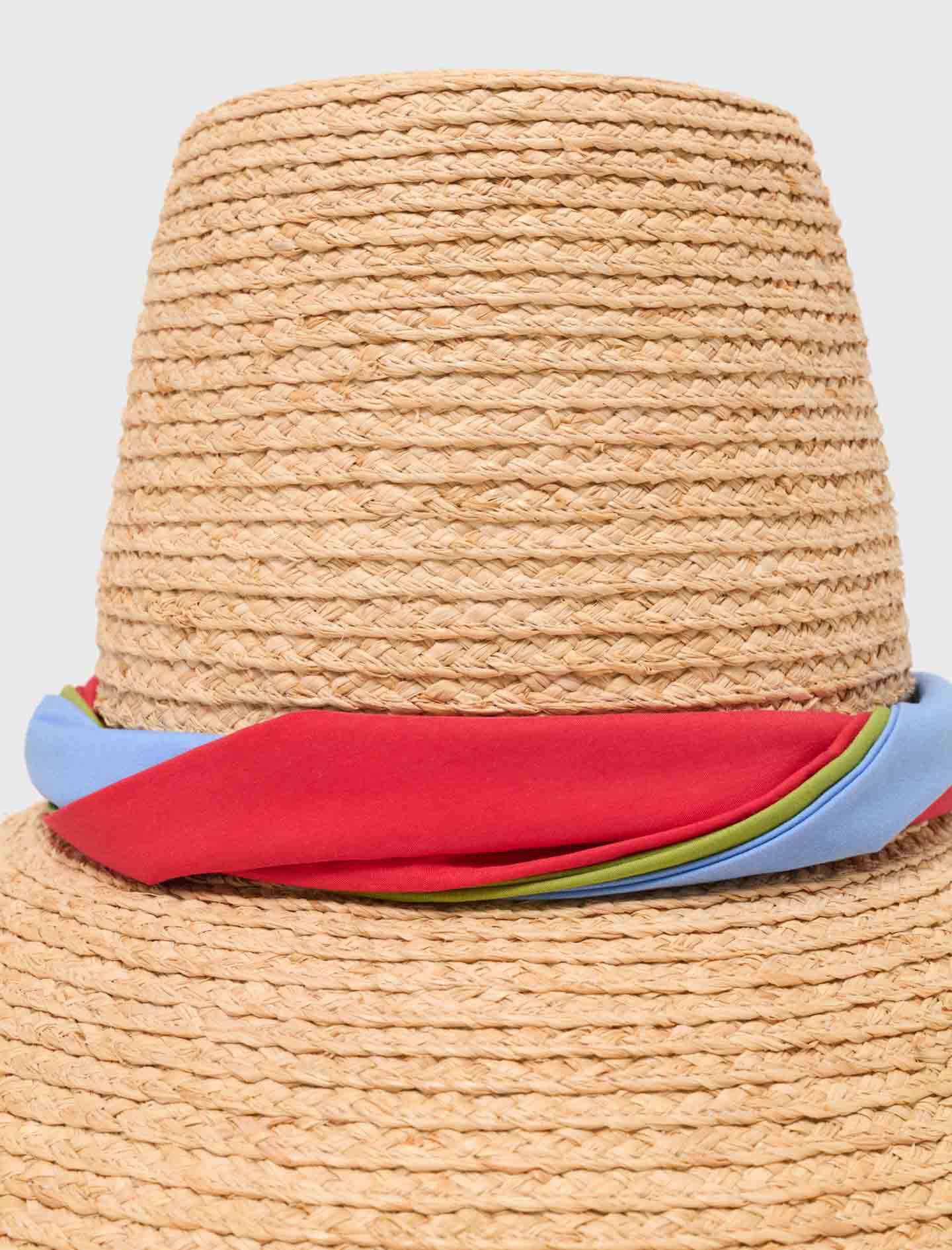 Maje Raffia hat with printed ribbon