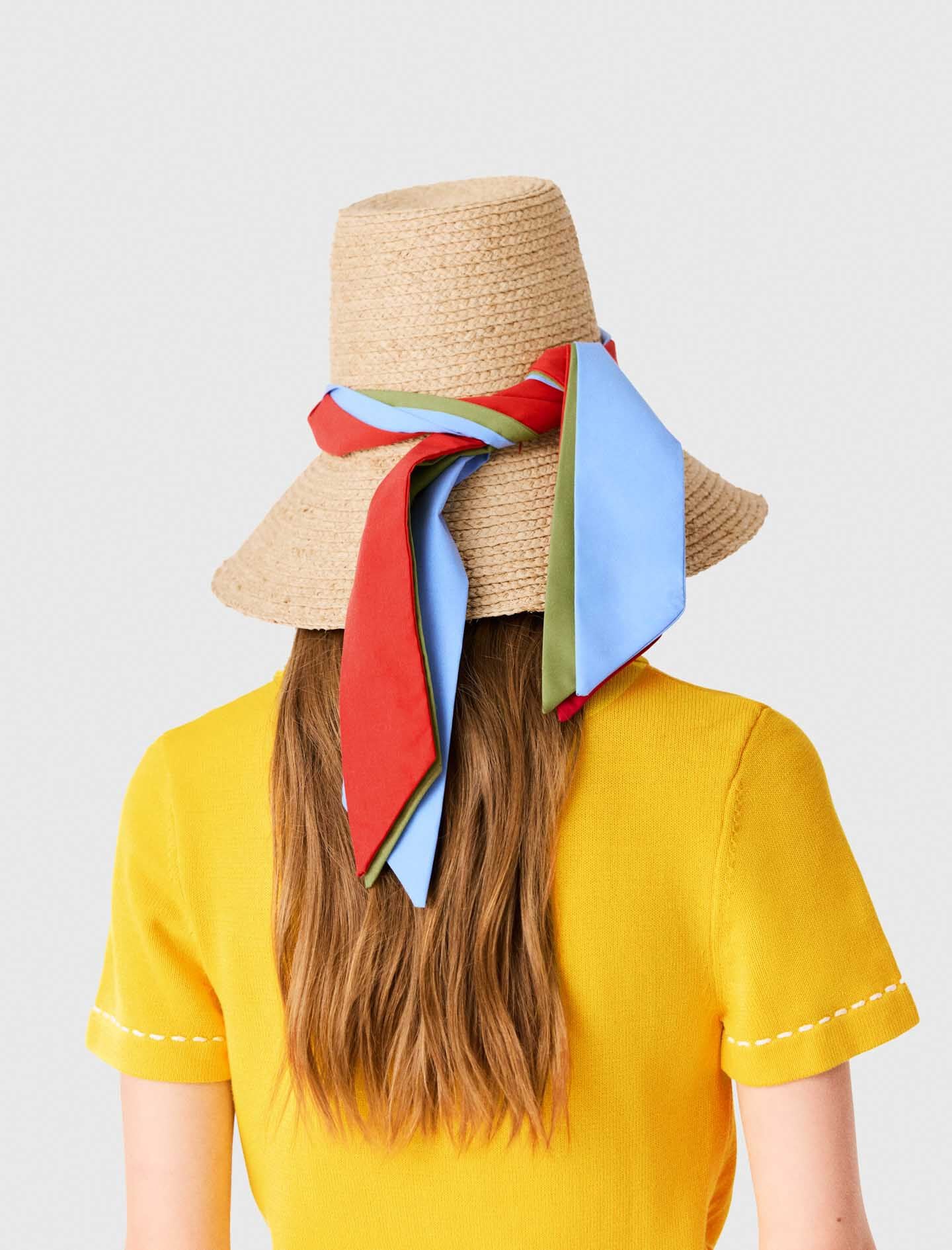 Maje Raffia hat with printed ribbon