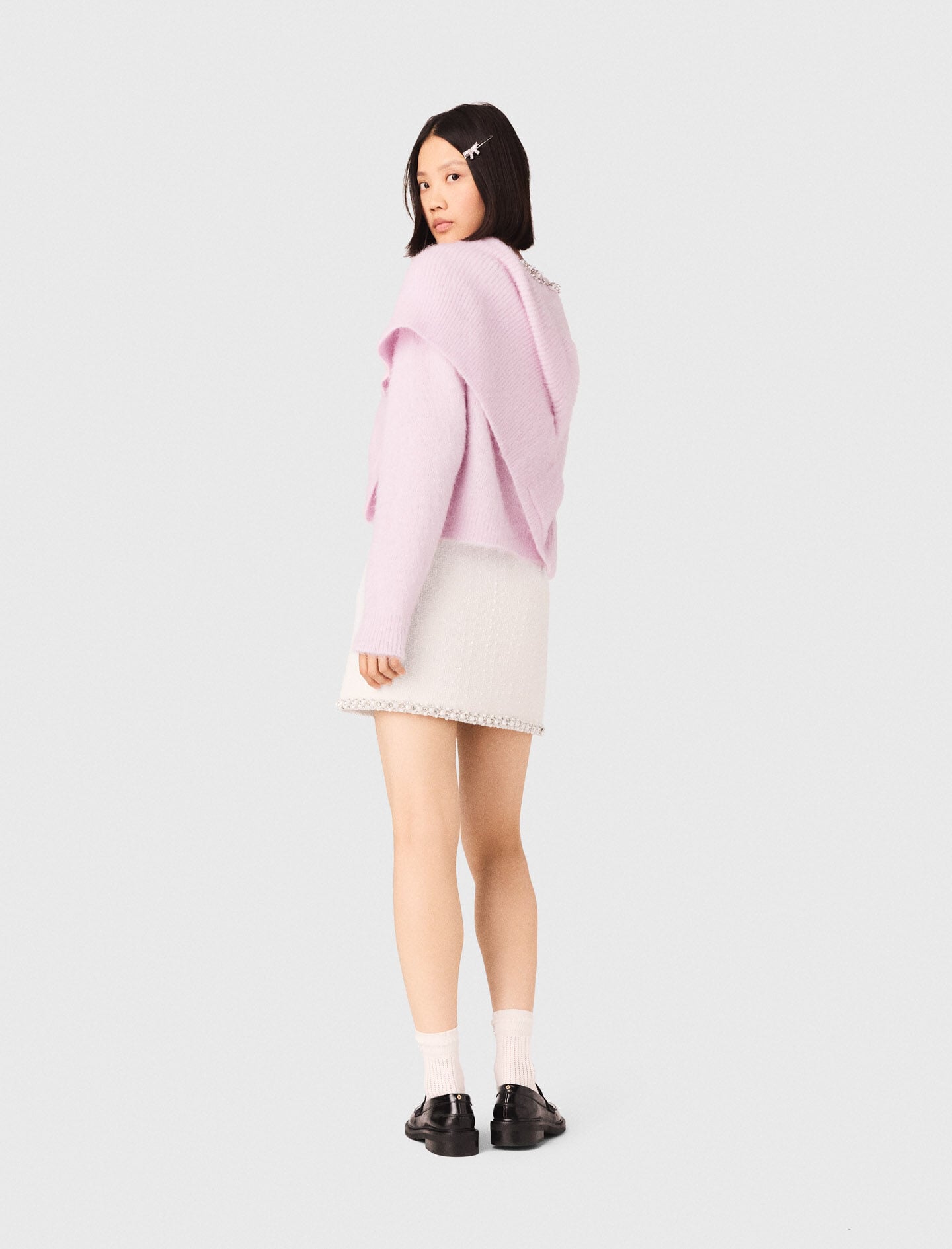 Maje Tweed skirt with pearl trim