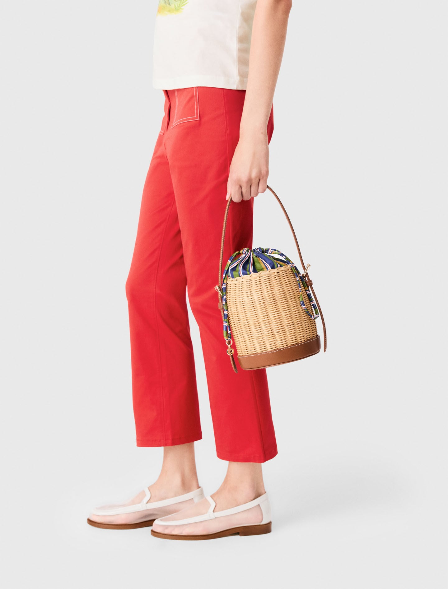 Maje Wicker basket with printed pouch