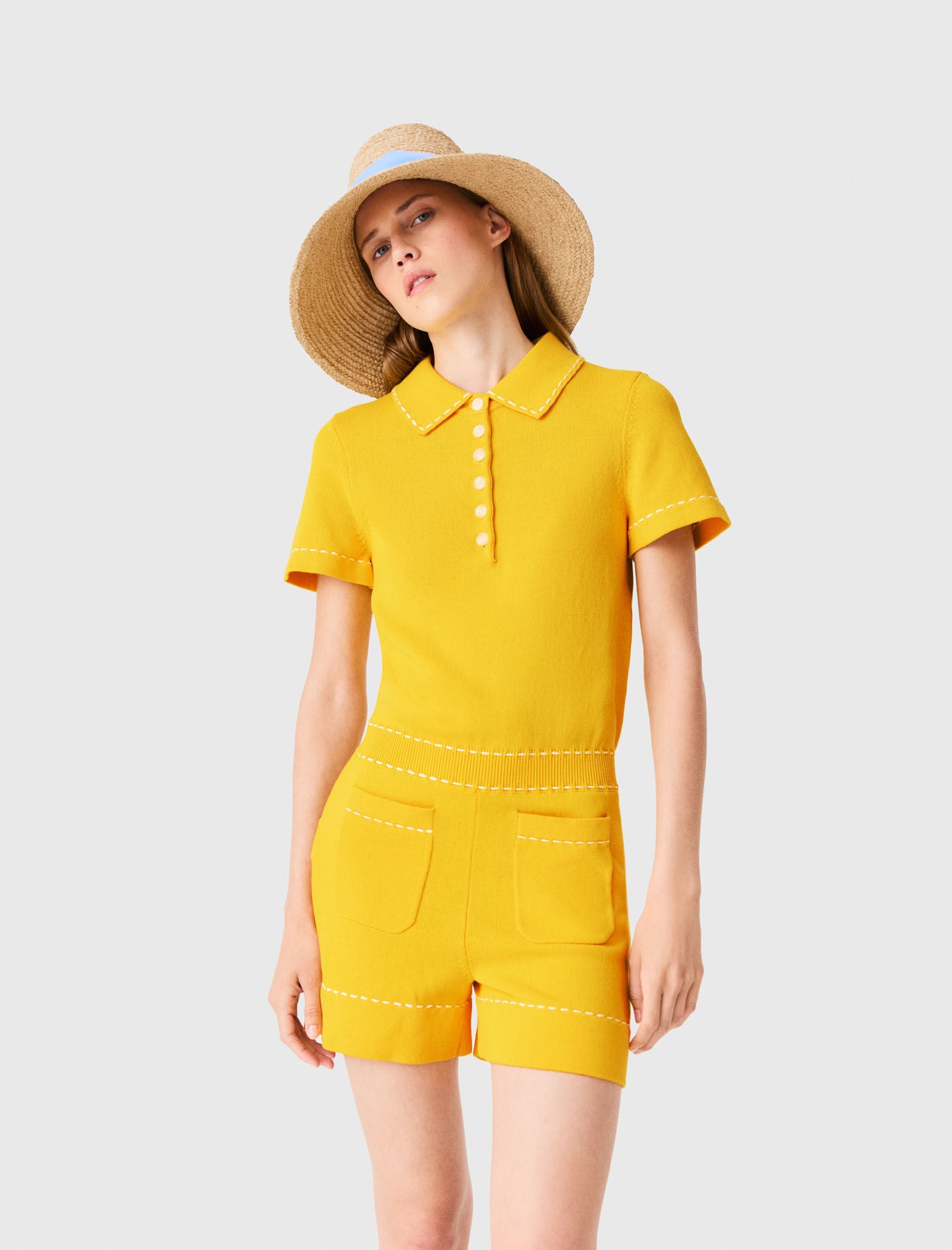 Maje Knit playsuit with polo collar