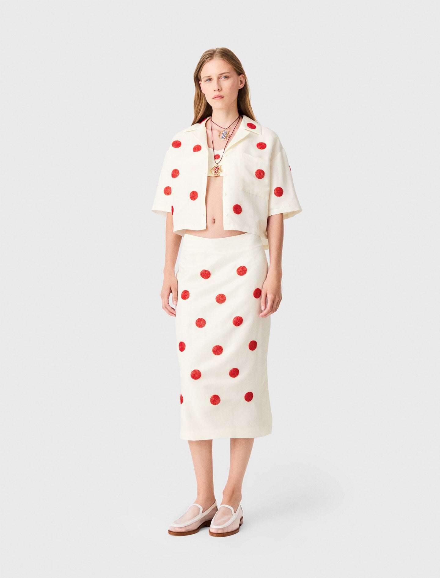 Maje Embroidered linen-silk pencil skirt
