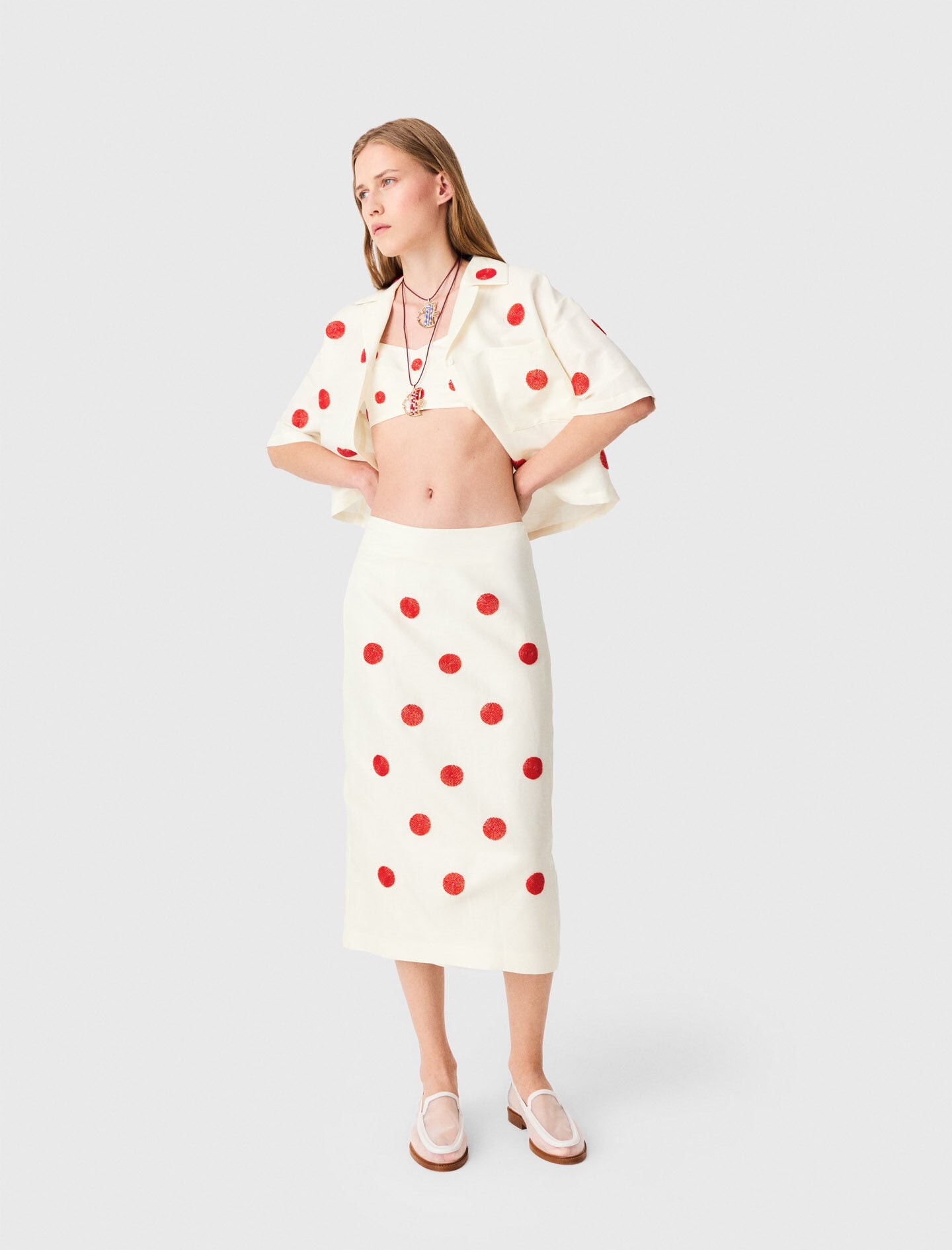 Maje Embroidered linen-silk pencil skirt