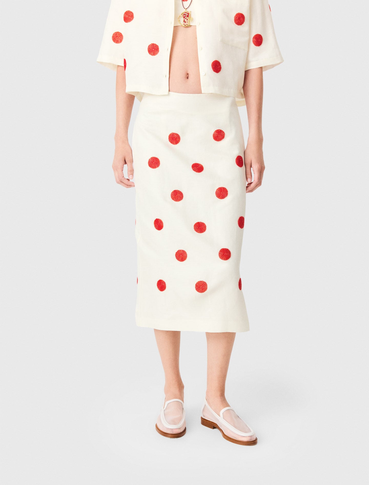 Maje Embroidered linen-silk pencil skirt