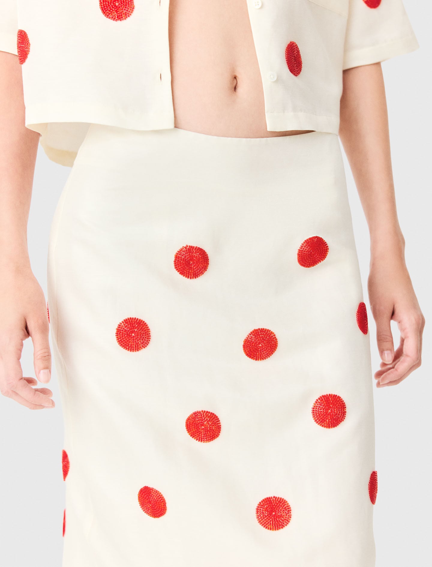 Maje Embroidered linen-silk pencil skirt