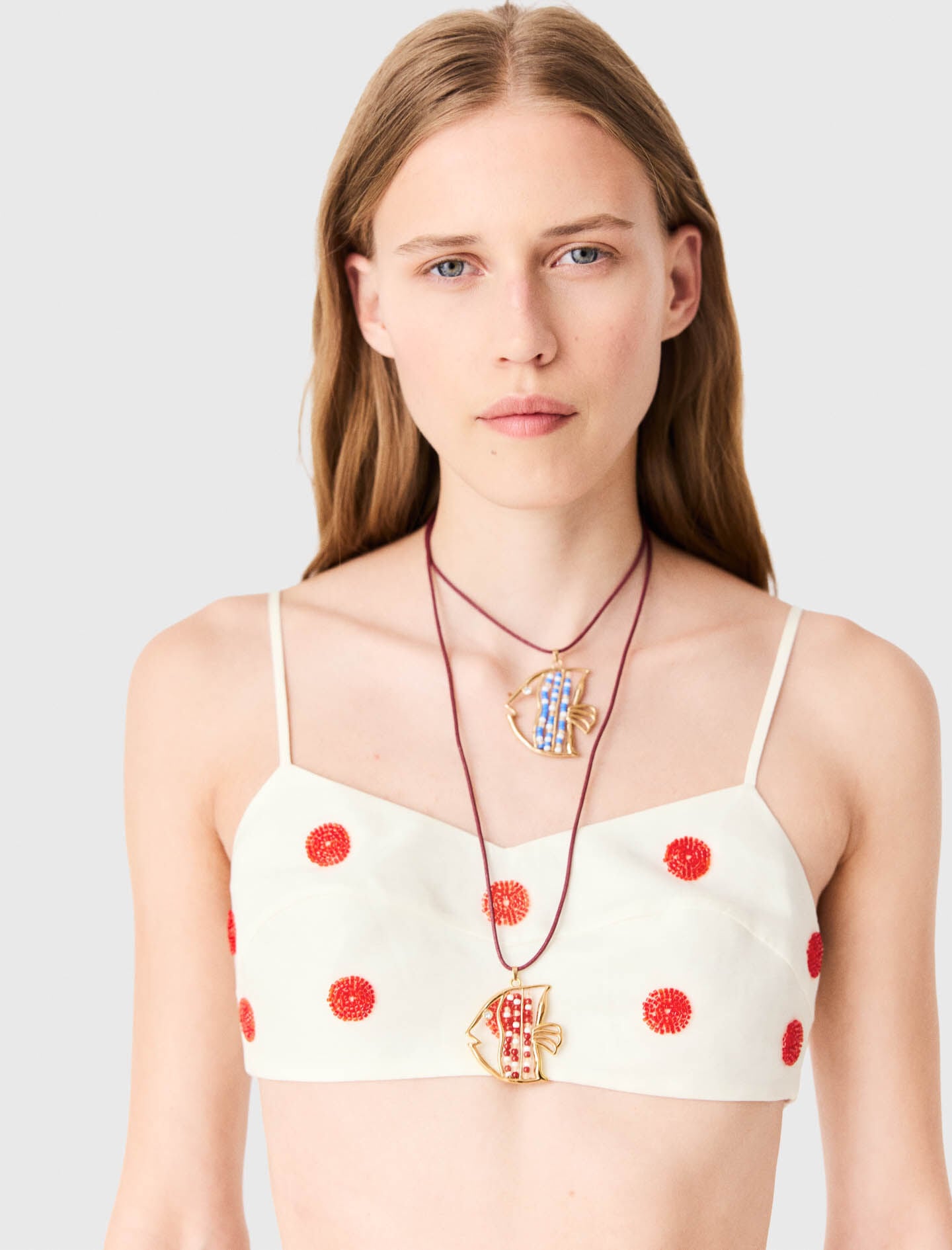 Maje Embroidered linen and silk crop top