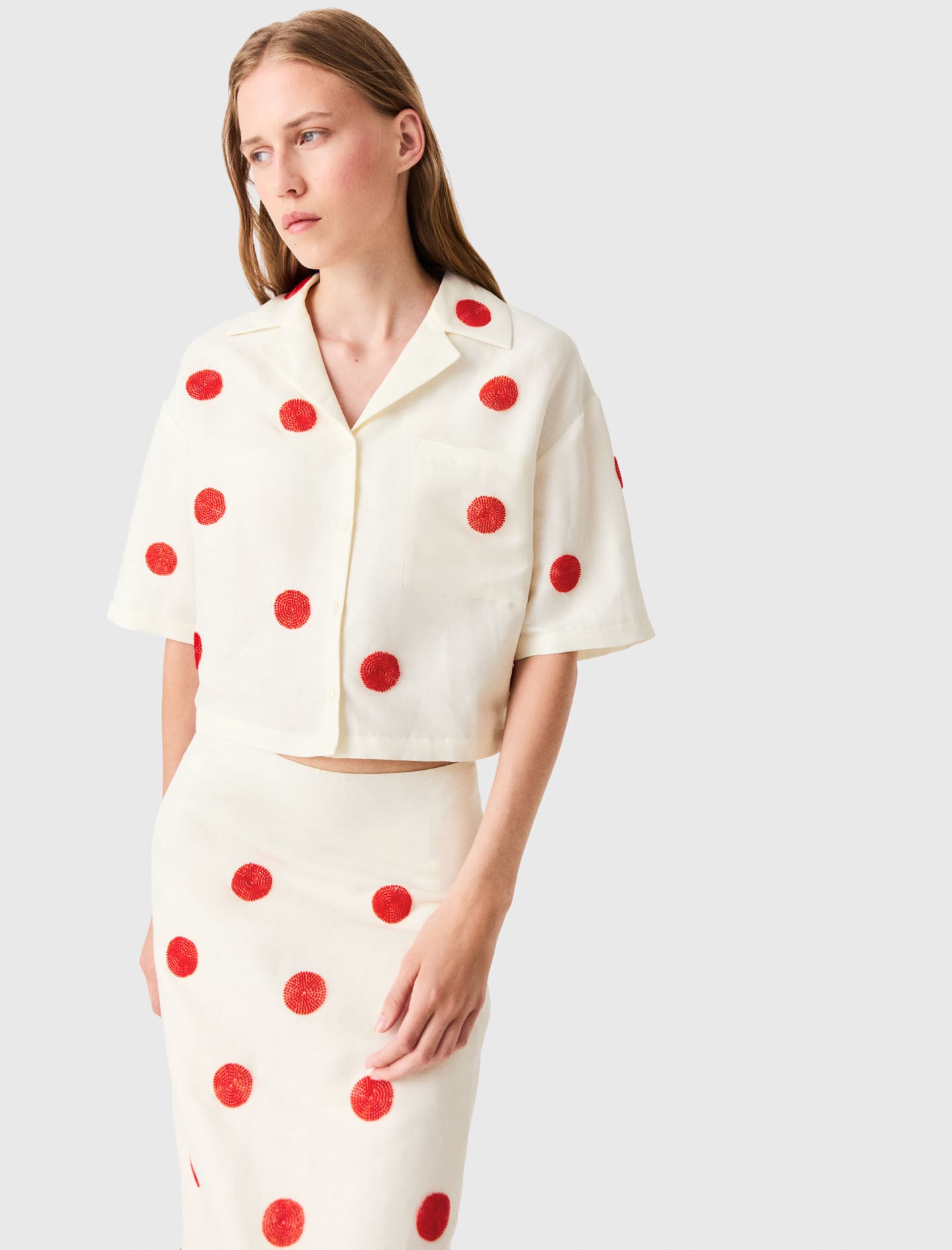 Maje Embroidered linen and silk shirt