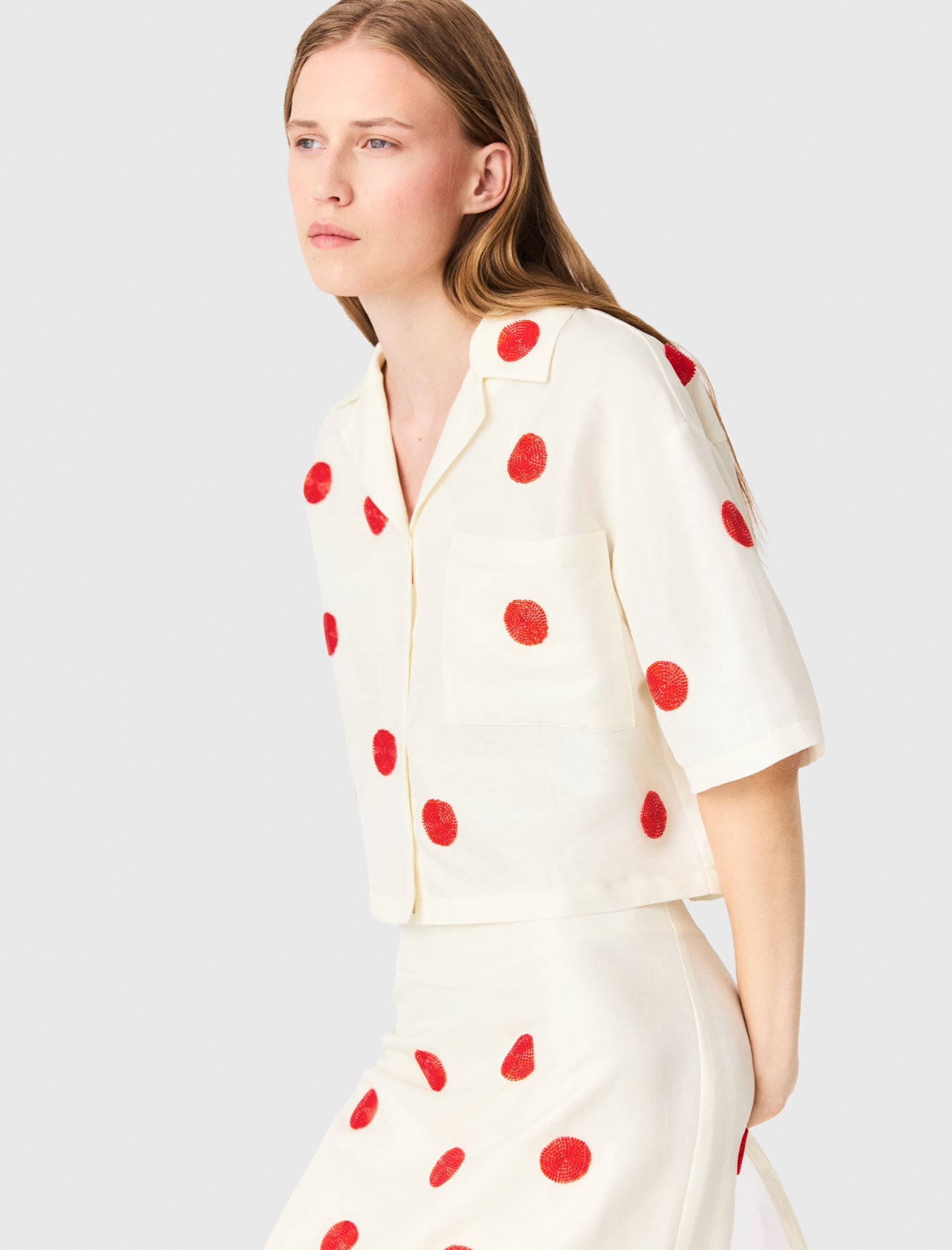 Maje Embroidered linen and silk shirt