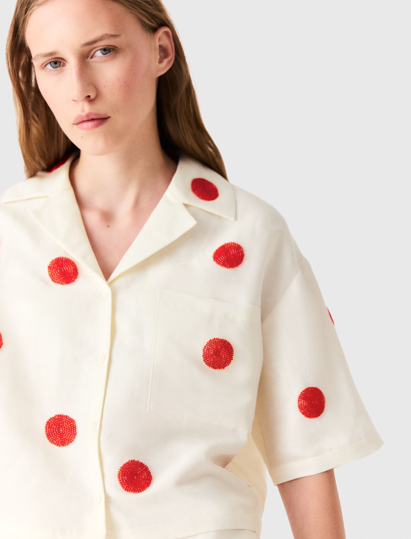 Maje Embroidered linen and silk shirt