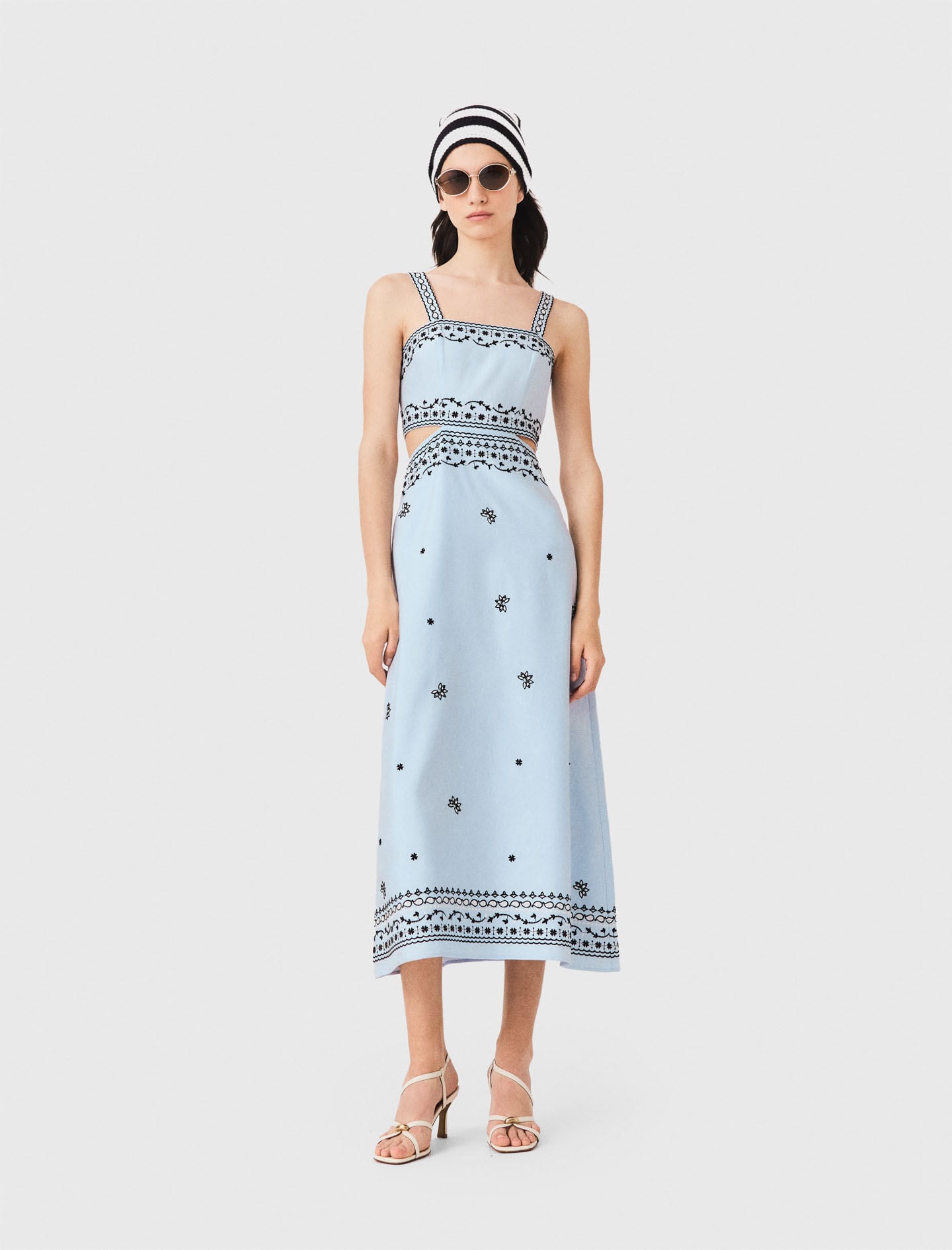 Maje Embroidered linen blend maxi dress