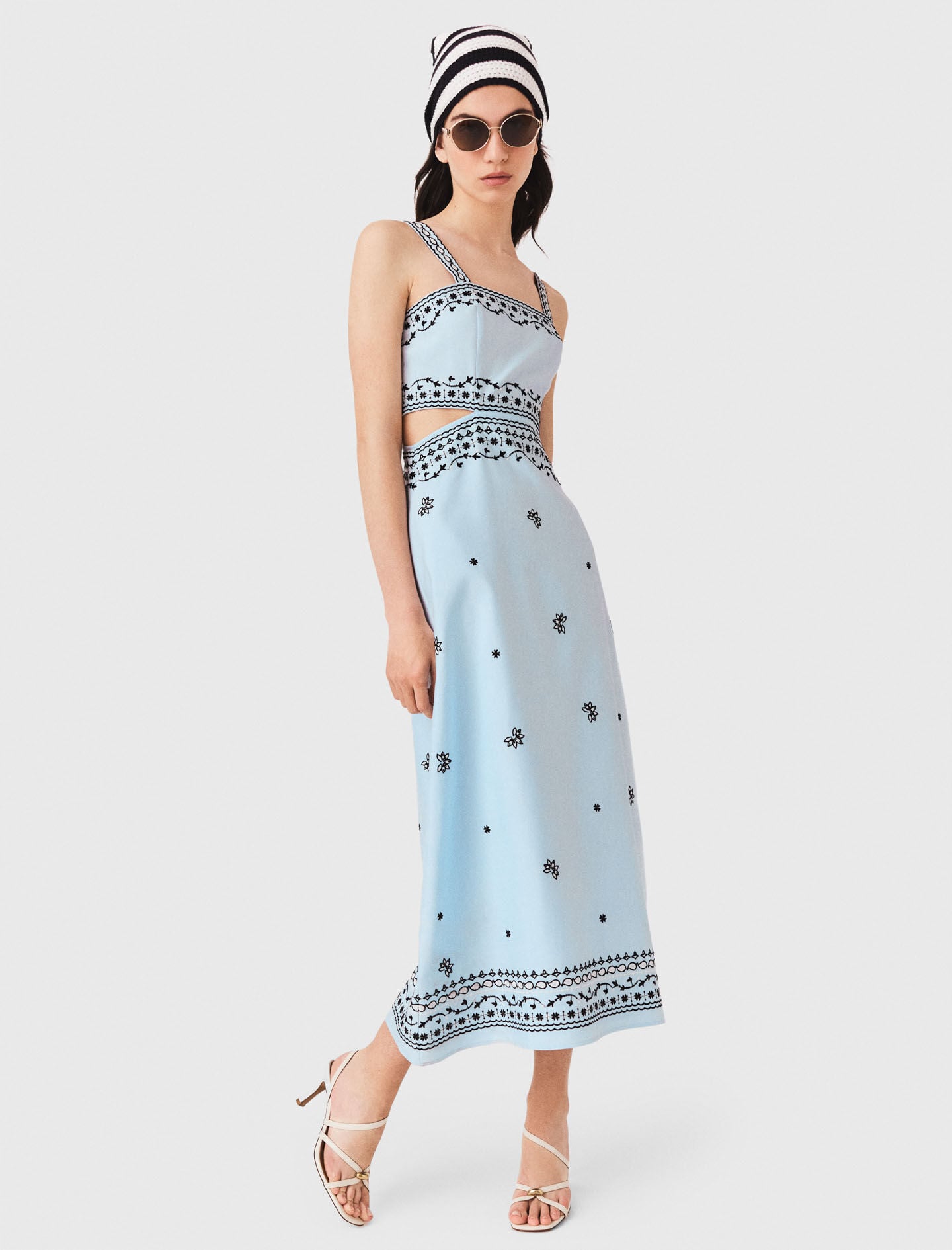 Maje Embroidered linen blend maxi dress