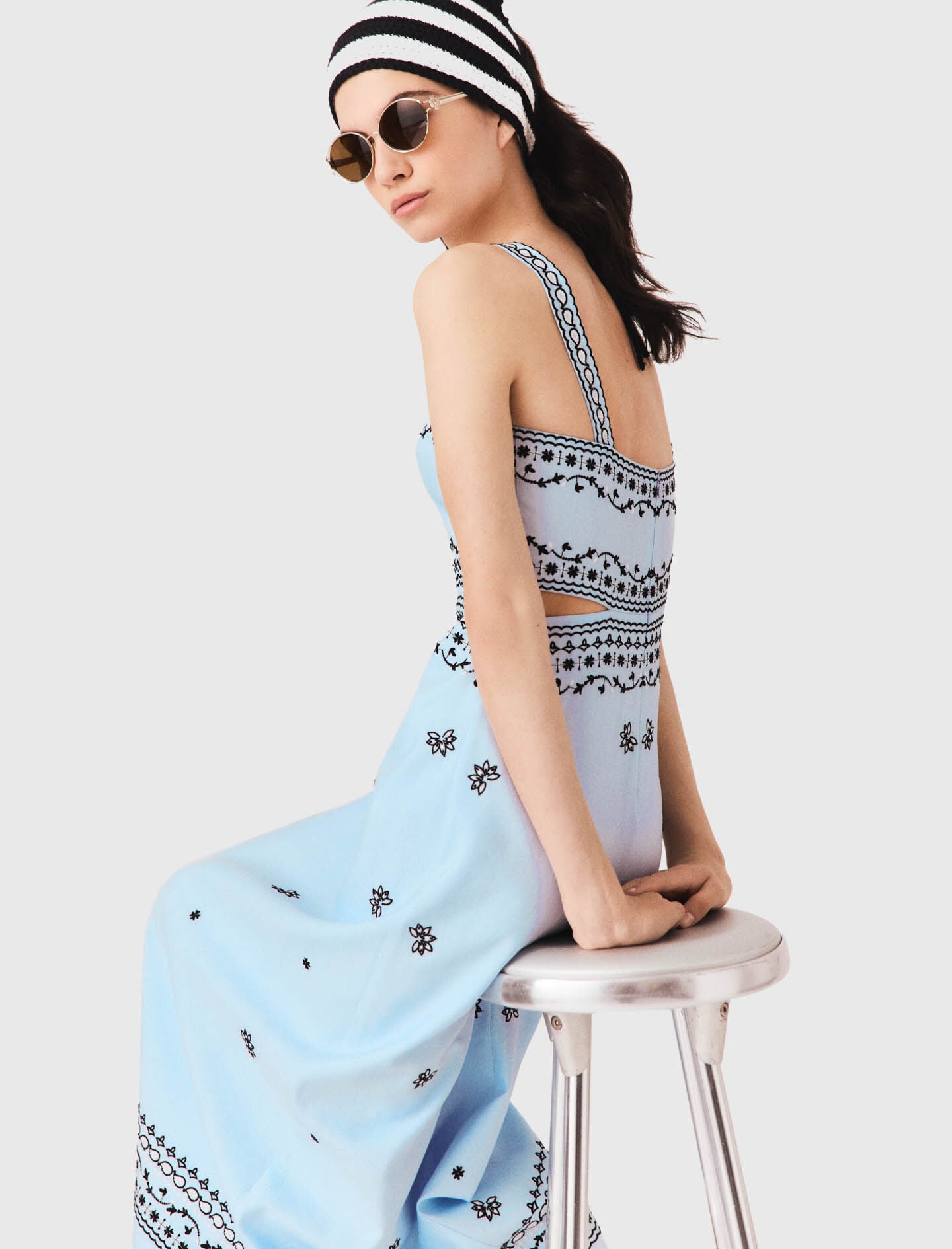 Maje Embroidered linen blend maxi dress