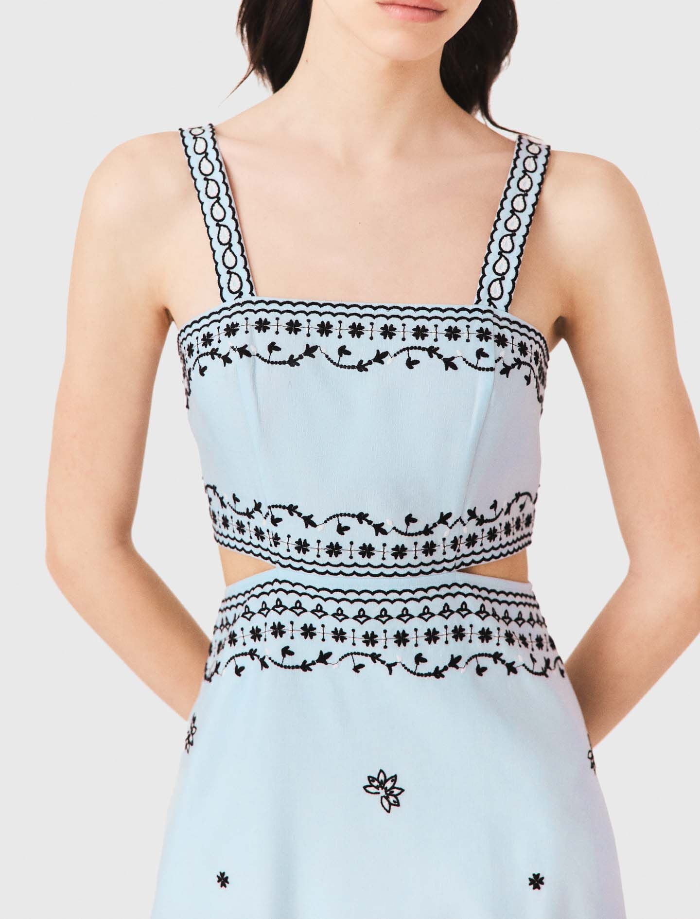 Maje Embroidered linen blend maxi dress