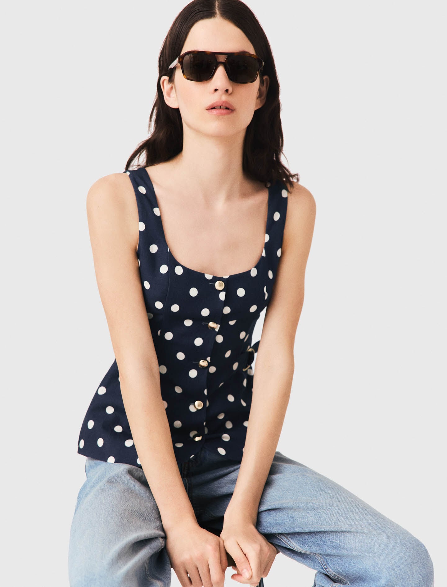 Maje Long linen blend vest