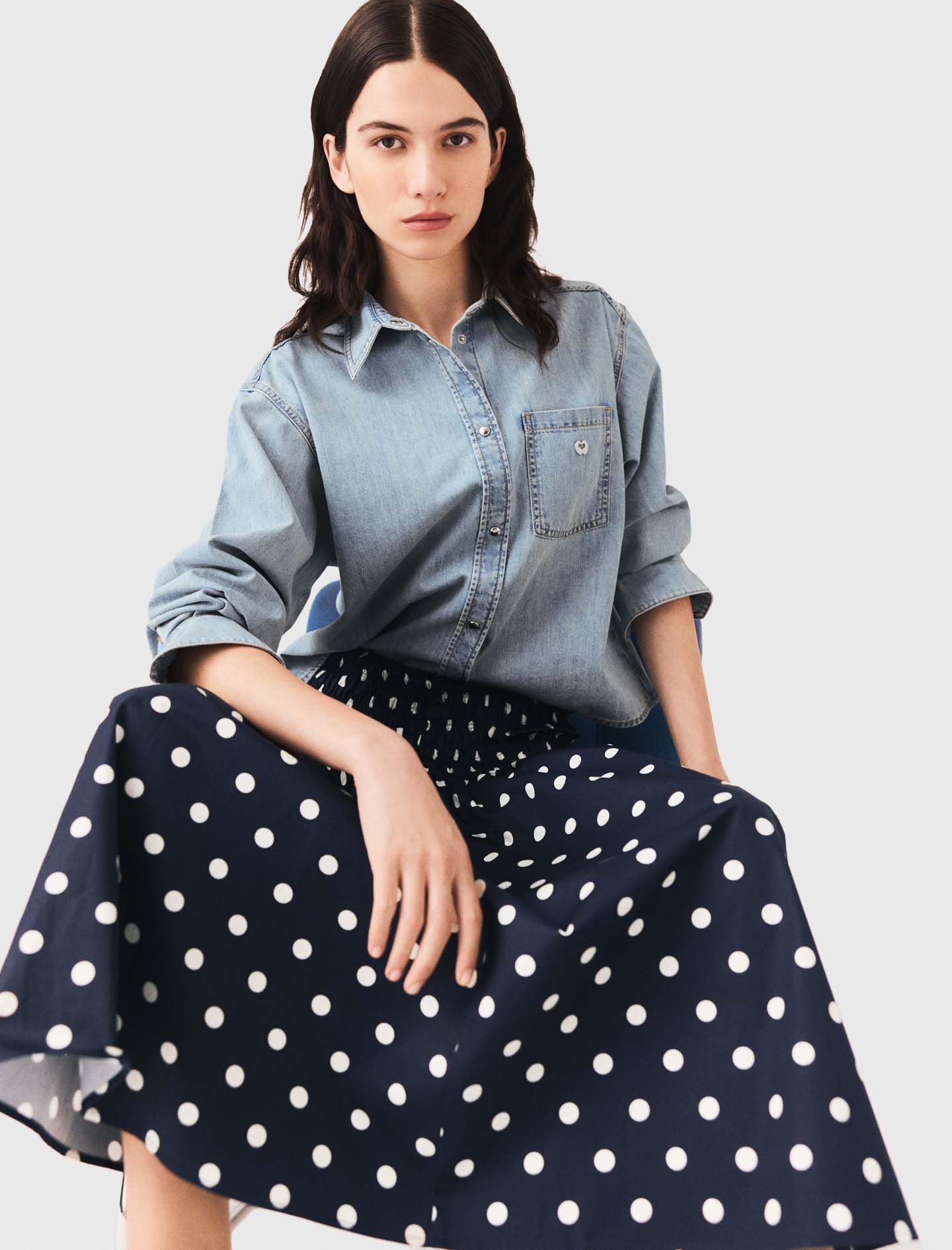Maje Long cotton skirt