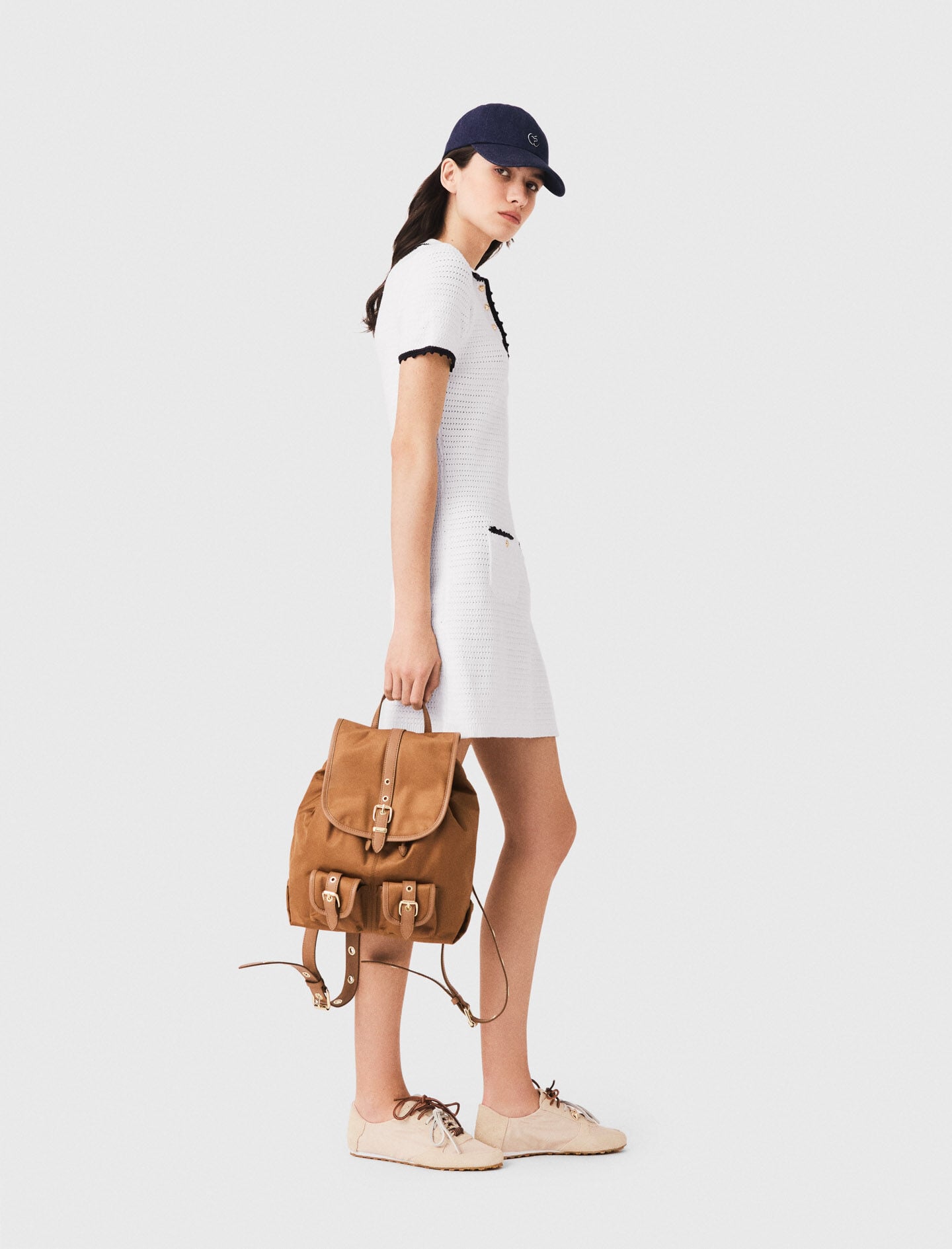 Maje Knit polo dress with crochet