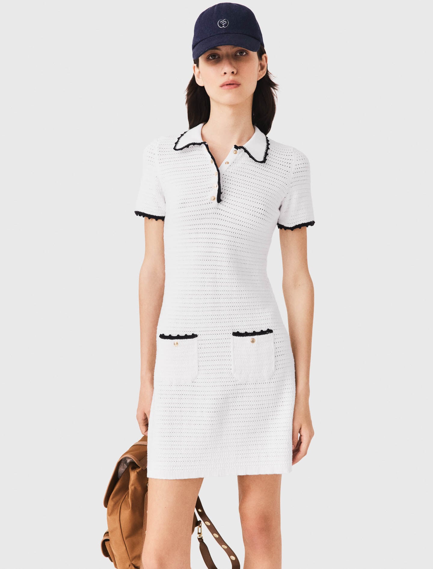 Maje Knit polo dress with crochet