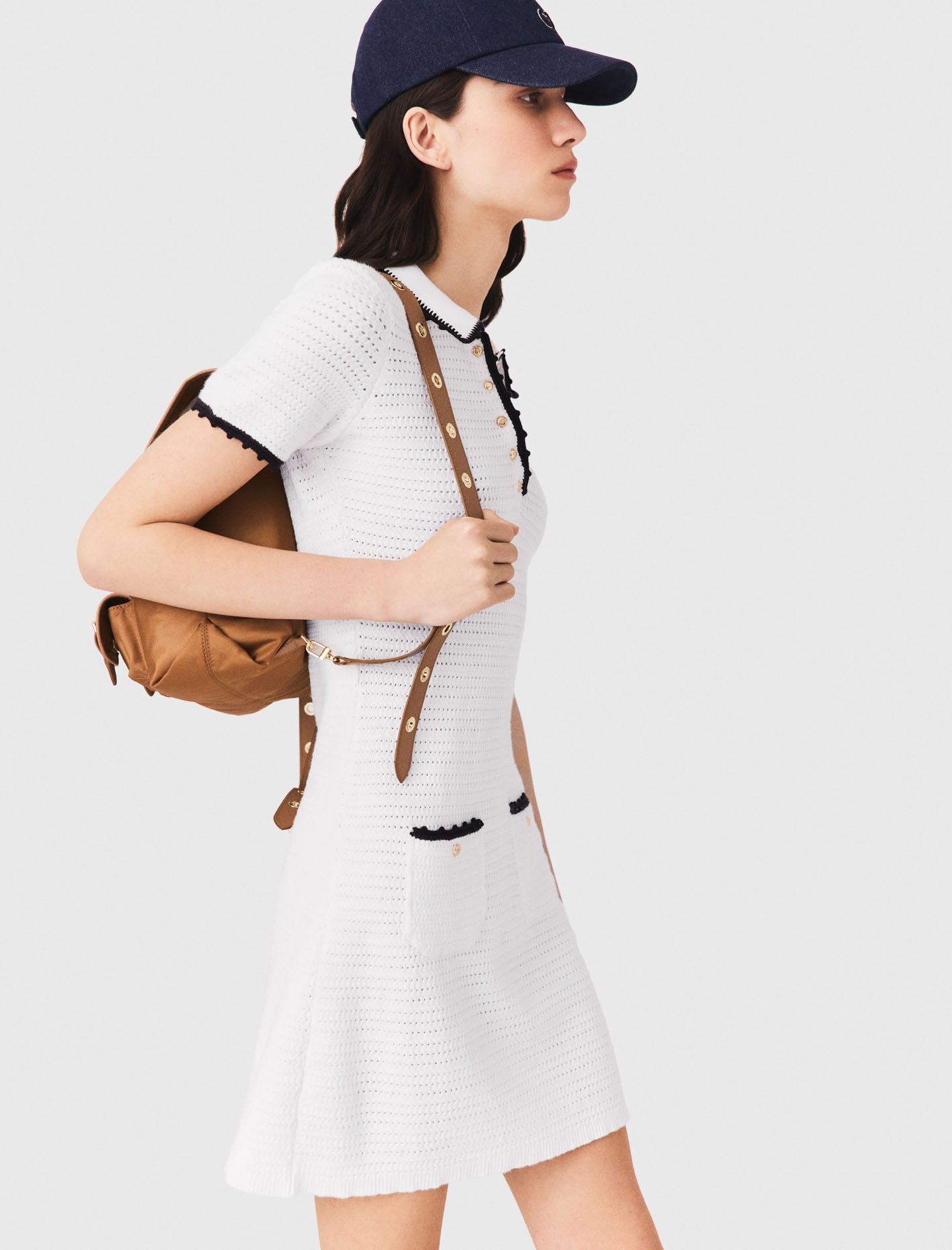 Maje Knit polo dress with crochet
