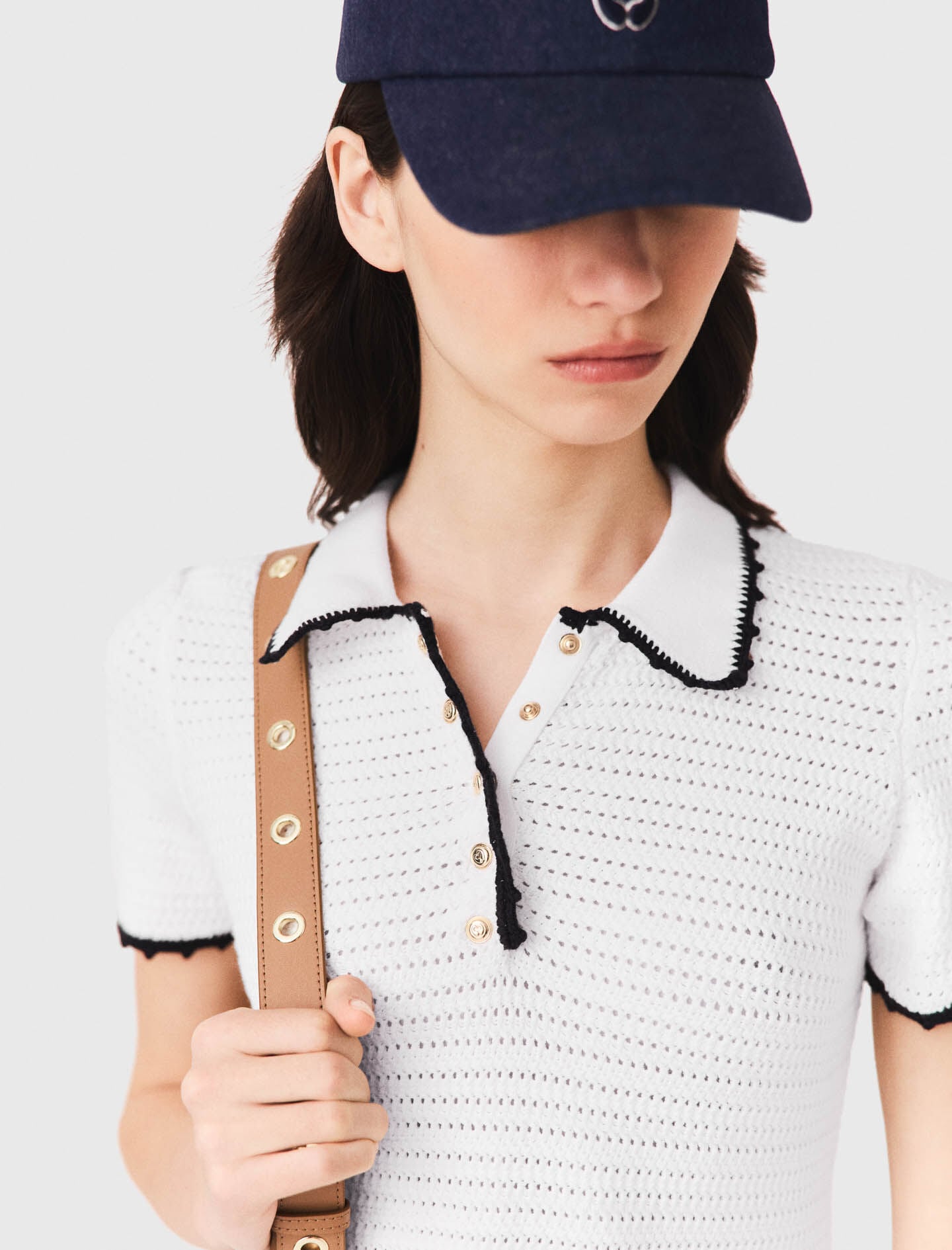 Maje Knit polo dress with crochet