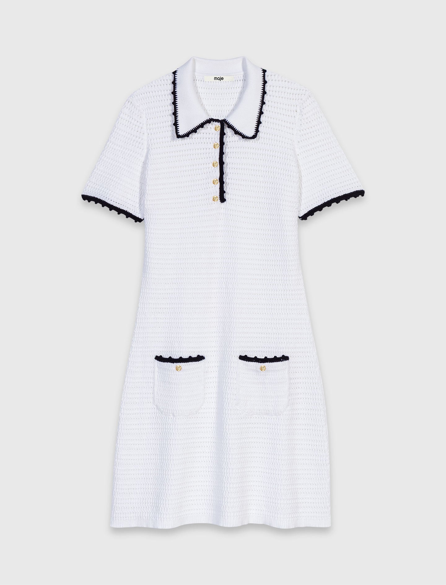 Maje Knit polo dress with crochet