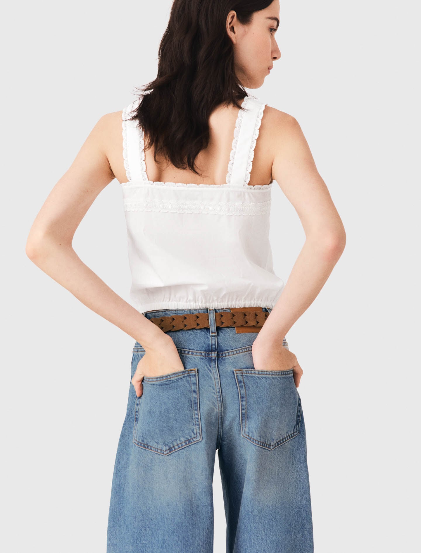 Maje Crop top with lace trim
