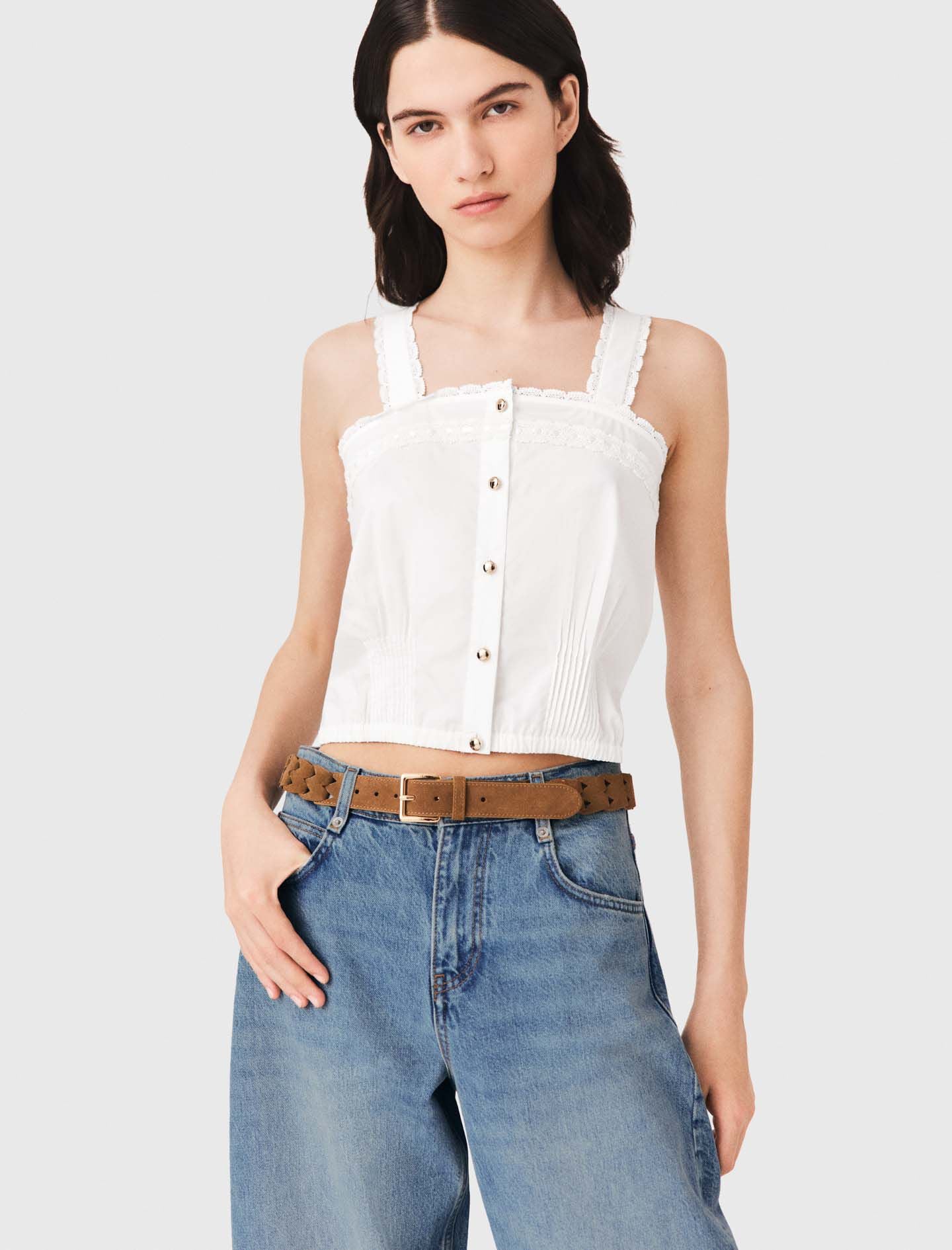 Maje Crop top with lace trim
