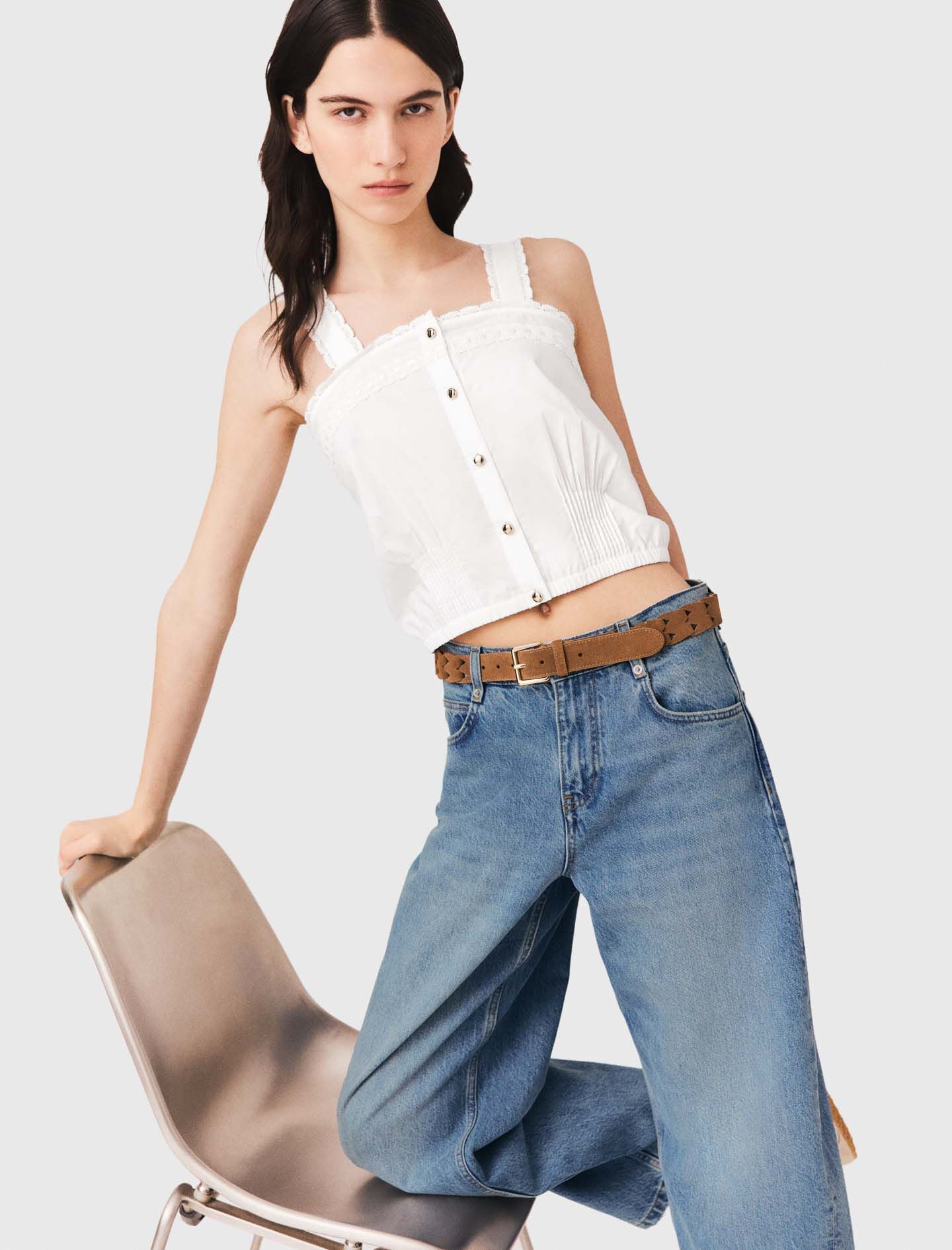 Maje Crop top with lace trim