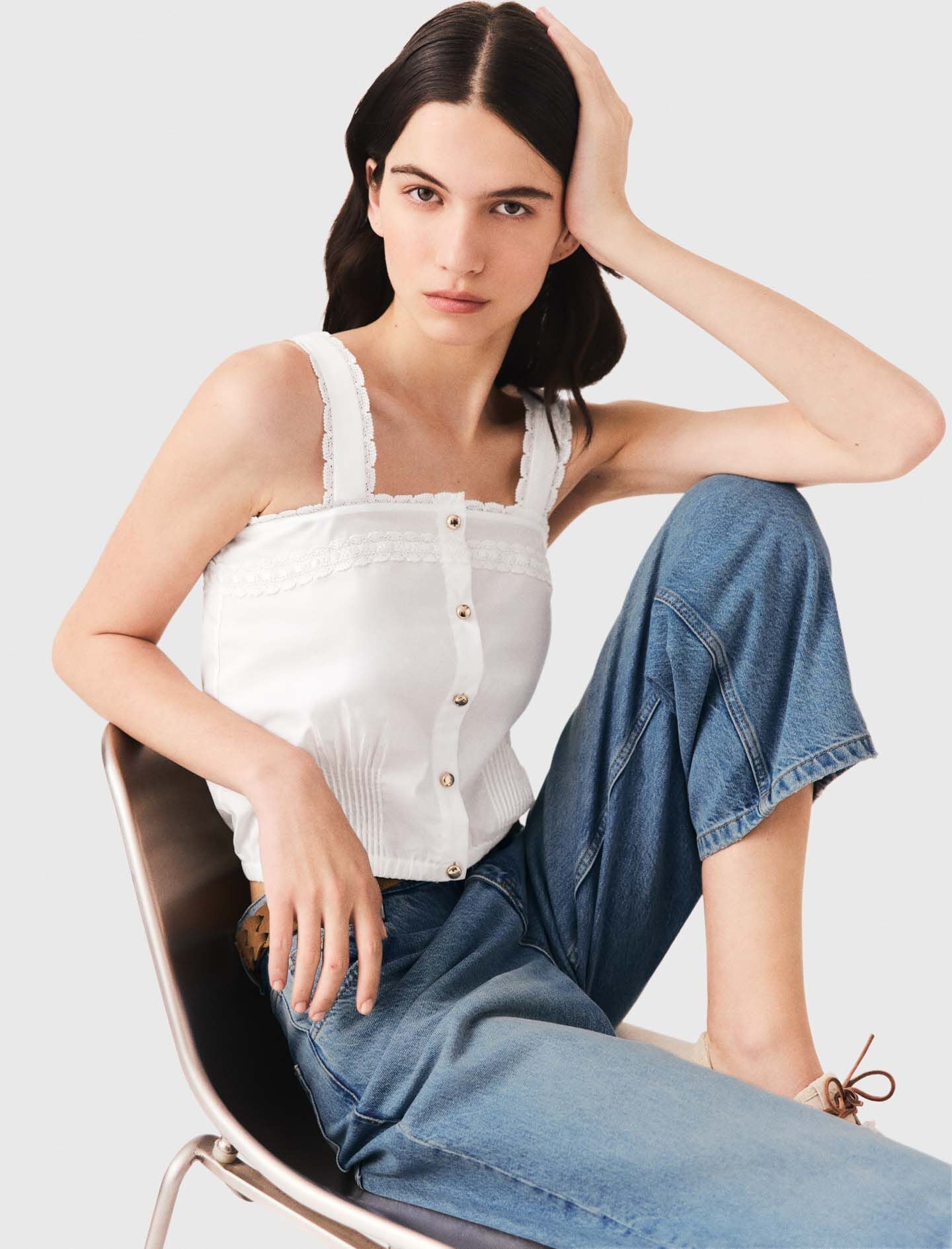 Maje Crop top with lace trim