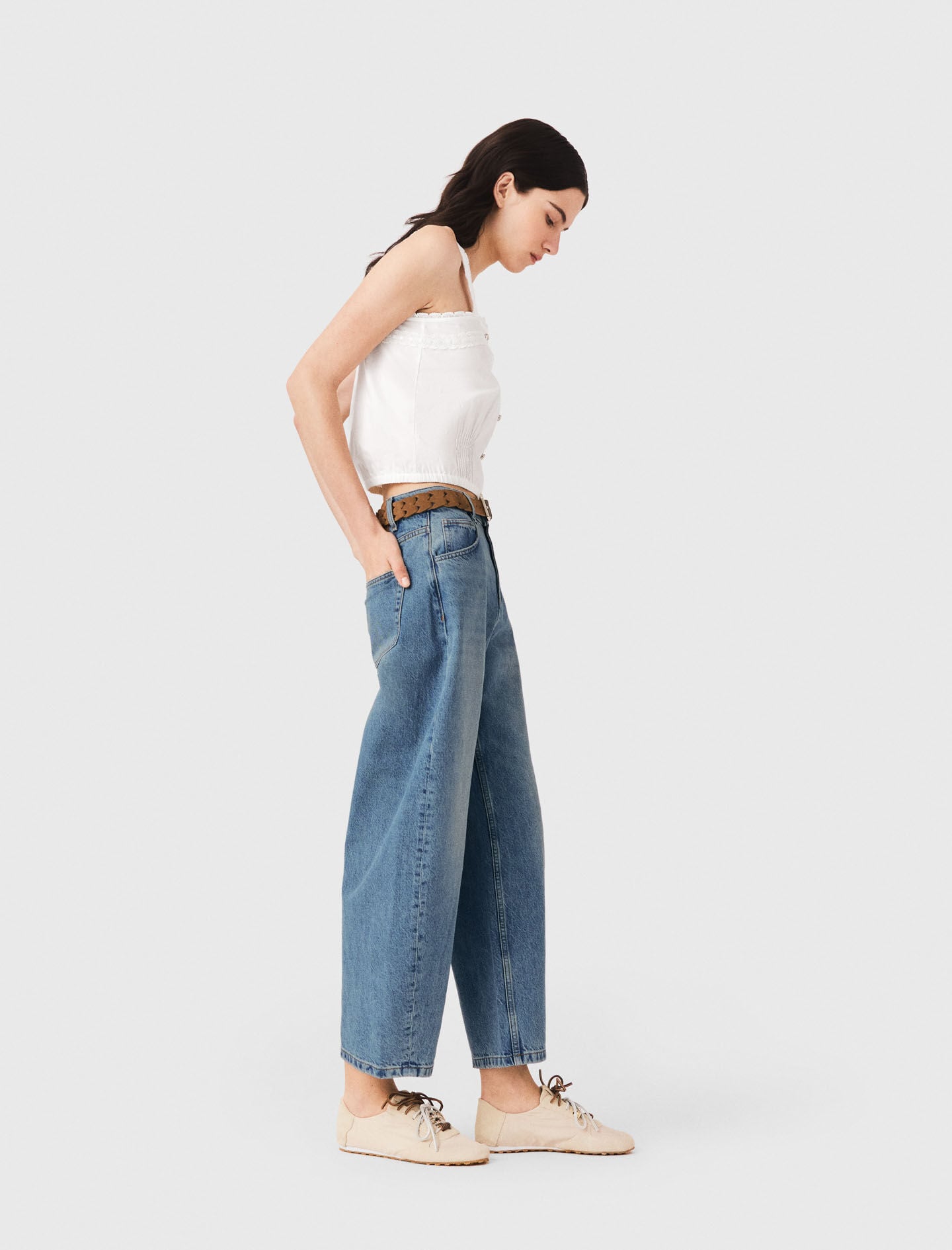 Maje Crop top with lace trim