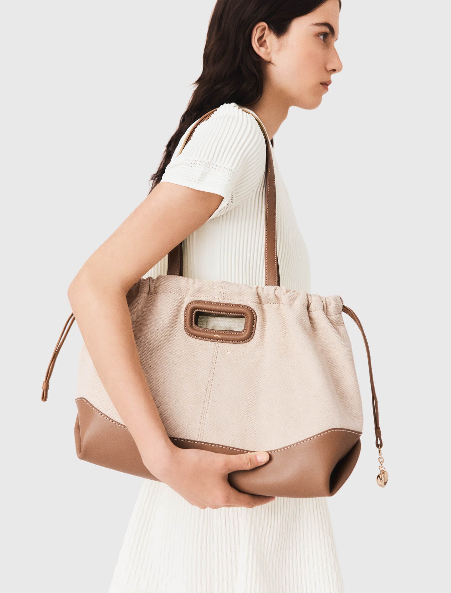 Maje Milpli canvas and leather tote bag